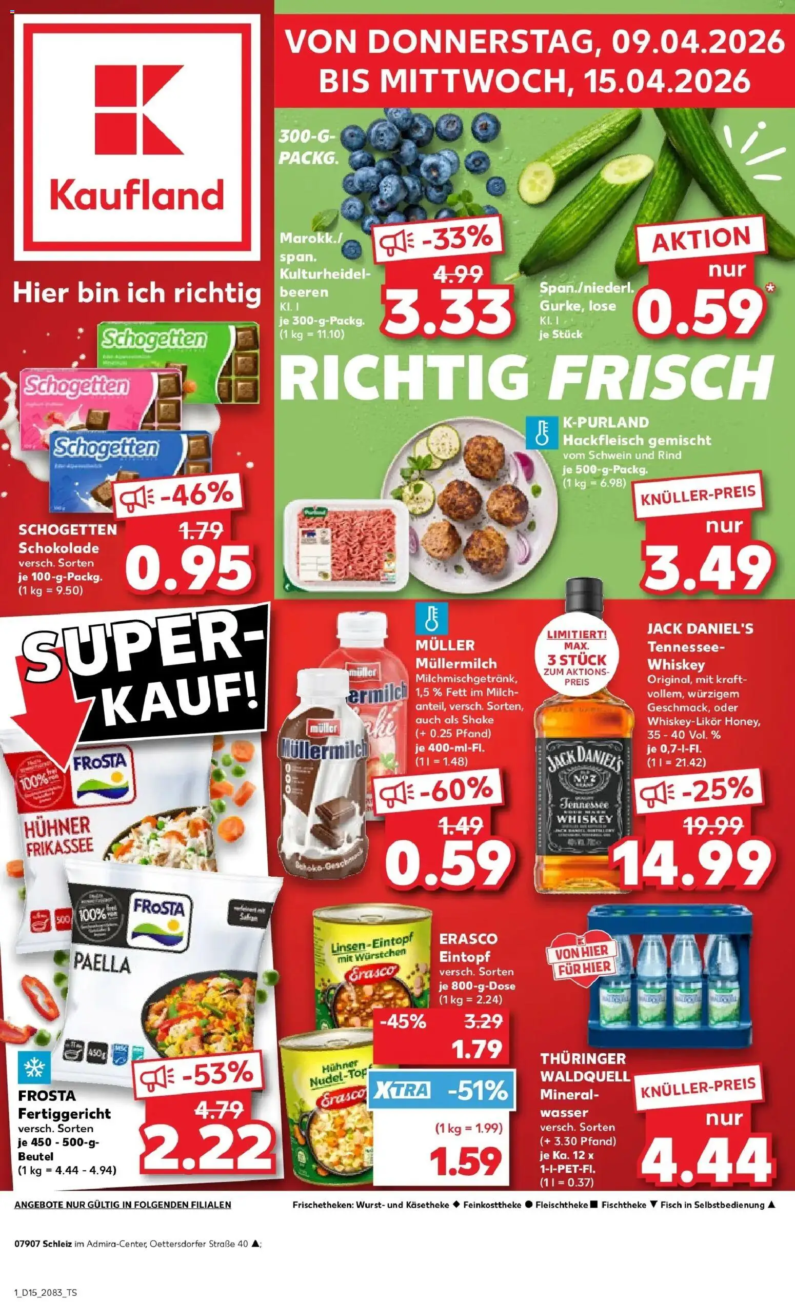 Kaufland Prospekt Schleiz	 – gültig ab 07.04.2026 | Seite: 13 | Produkte: Milch, Schokolade, Mineralwasser, Frosta