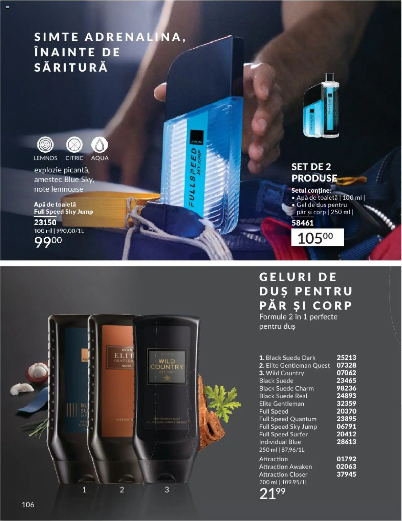 Catalog Avon - 08 2025 – valabil de la 01.08.2025 | Pagină: 106 | Produse: Toaletă, Apă de toaletă, Gel de duș, Apă