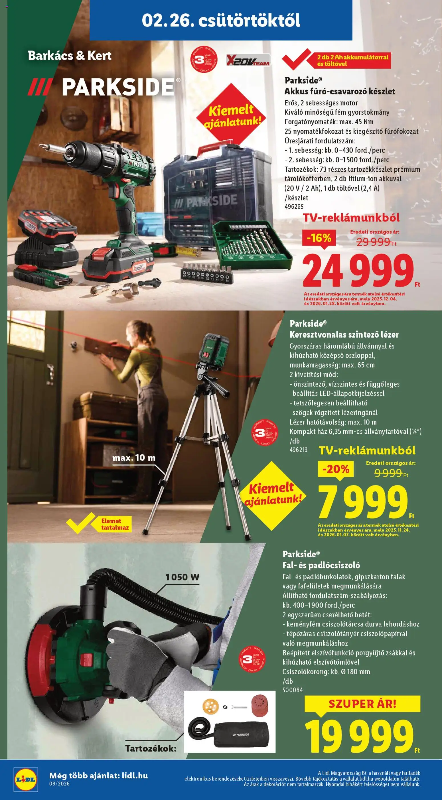 Lidl akciós ujság - amely érvényes a következő dátumtól: 26.02.2026 | Oldal: 34 | Termékek: Parkside, Gipszkarton