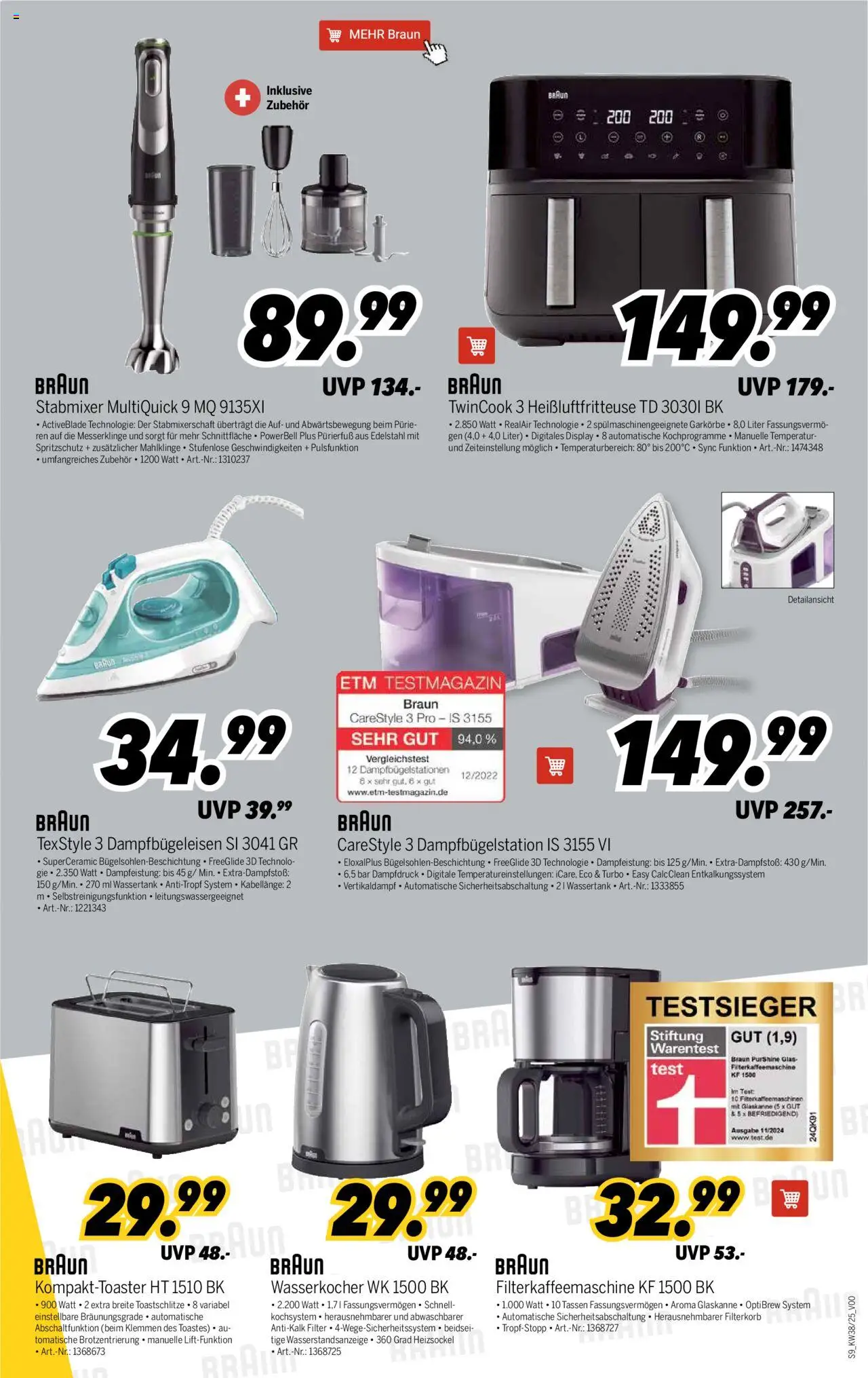 Medimax Prospekt 	 – gültig ab 12.09.2025 | Seite: 9 | Produkte: Wasserkocher, Filterkaffeemaschine, Stabmixer, Heißluftfritteuse