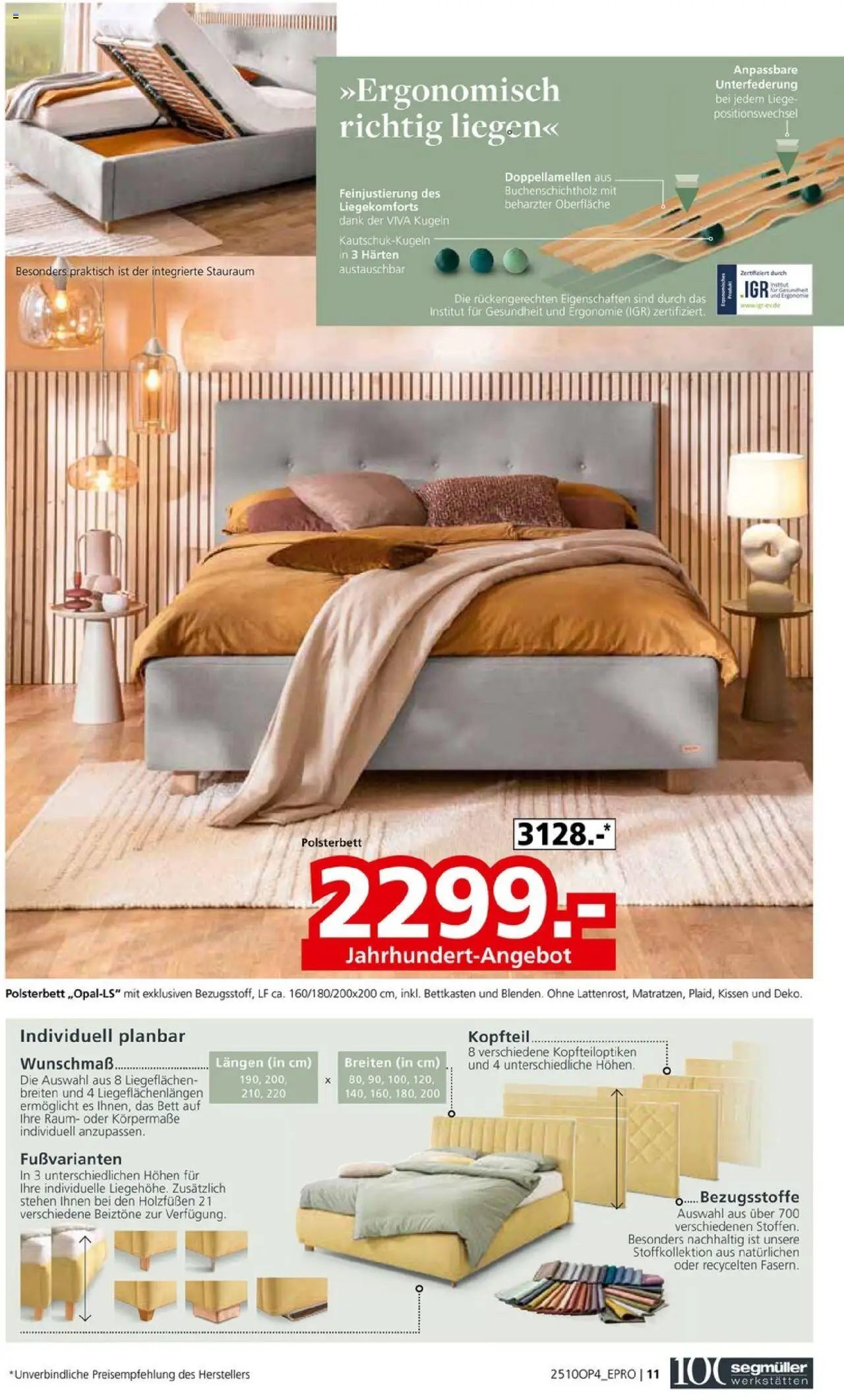 Segmüller Betten gefertigt in Bayern – gültig ab 17.10.2025 | Seite: 11 | Produkte: Bett, Kissen, Polsterbett, Liege