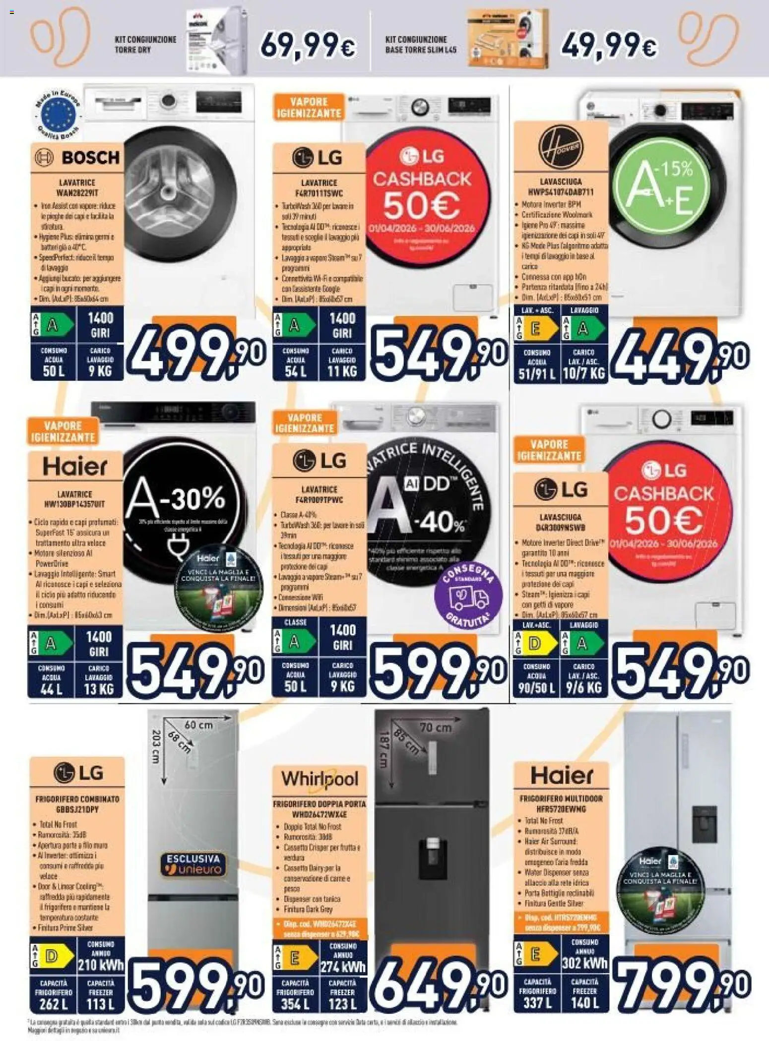 Volantino Unieuro del 17.04.2026 | Pagina: 21 | Prodotti: Lavasciuga, Acqua, Frutta, Lavatrice