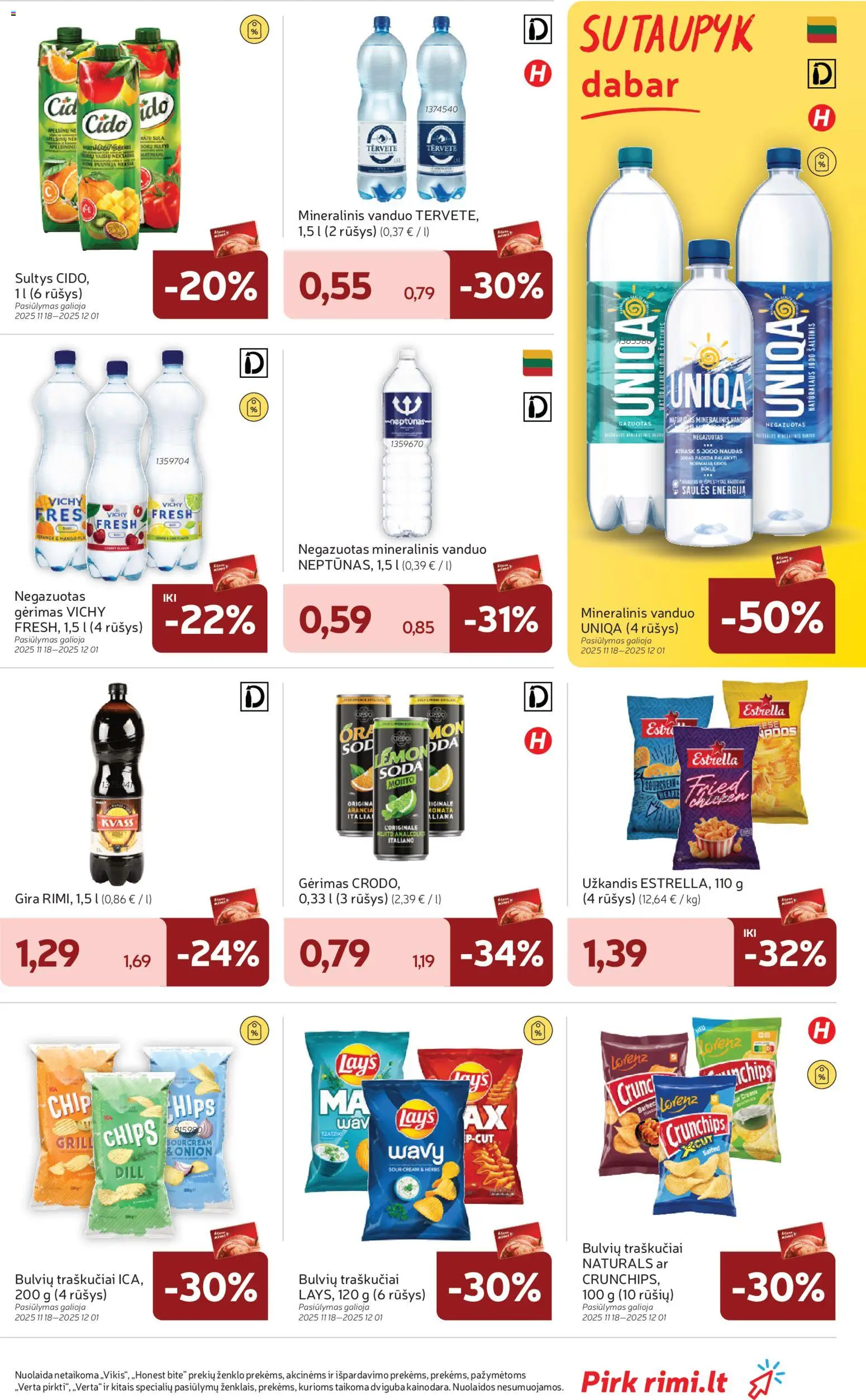 Rimi akcijos nuo 25.11.2025 | Puslapis: 29 | Prekių: Sultys, Traškučiai, Mineralinis vanduo