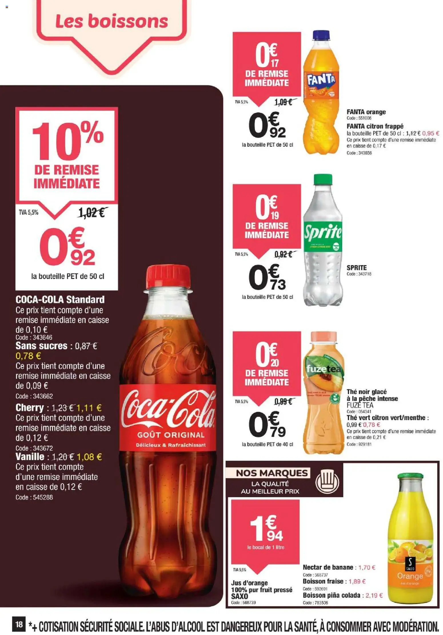 {H1} | Page: 18 | Produits: Fraise, Jus d'orange, Jus, Thé