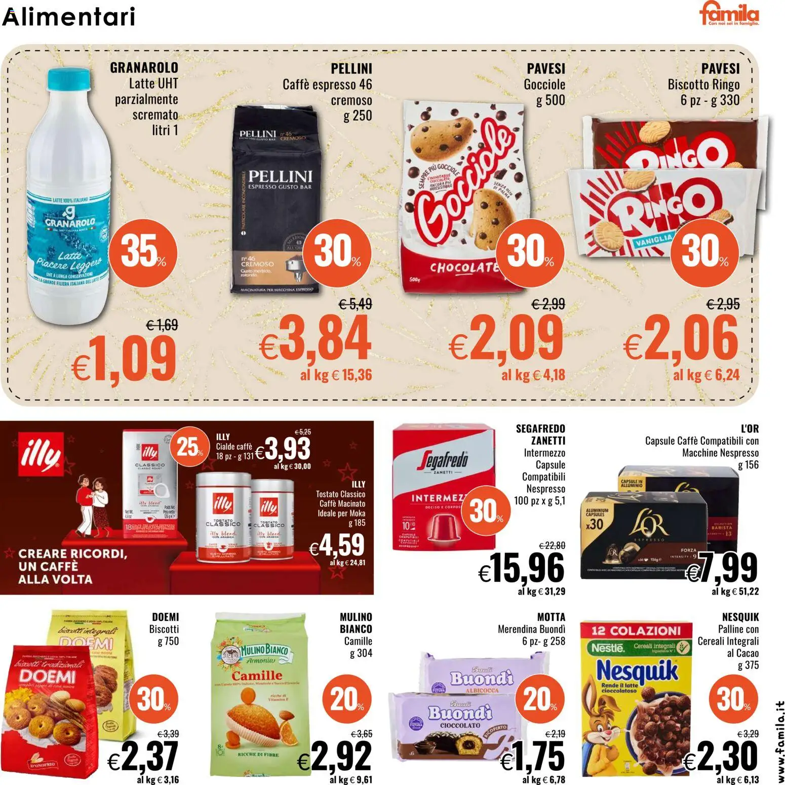 Volantino Famila del 28.12.2025 | Pagina: 15 | Prodotti: Caffè, Cioccolato, Succo, Biscotti