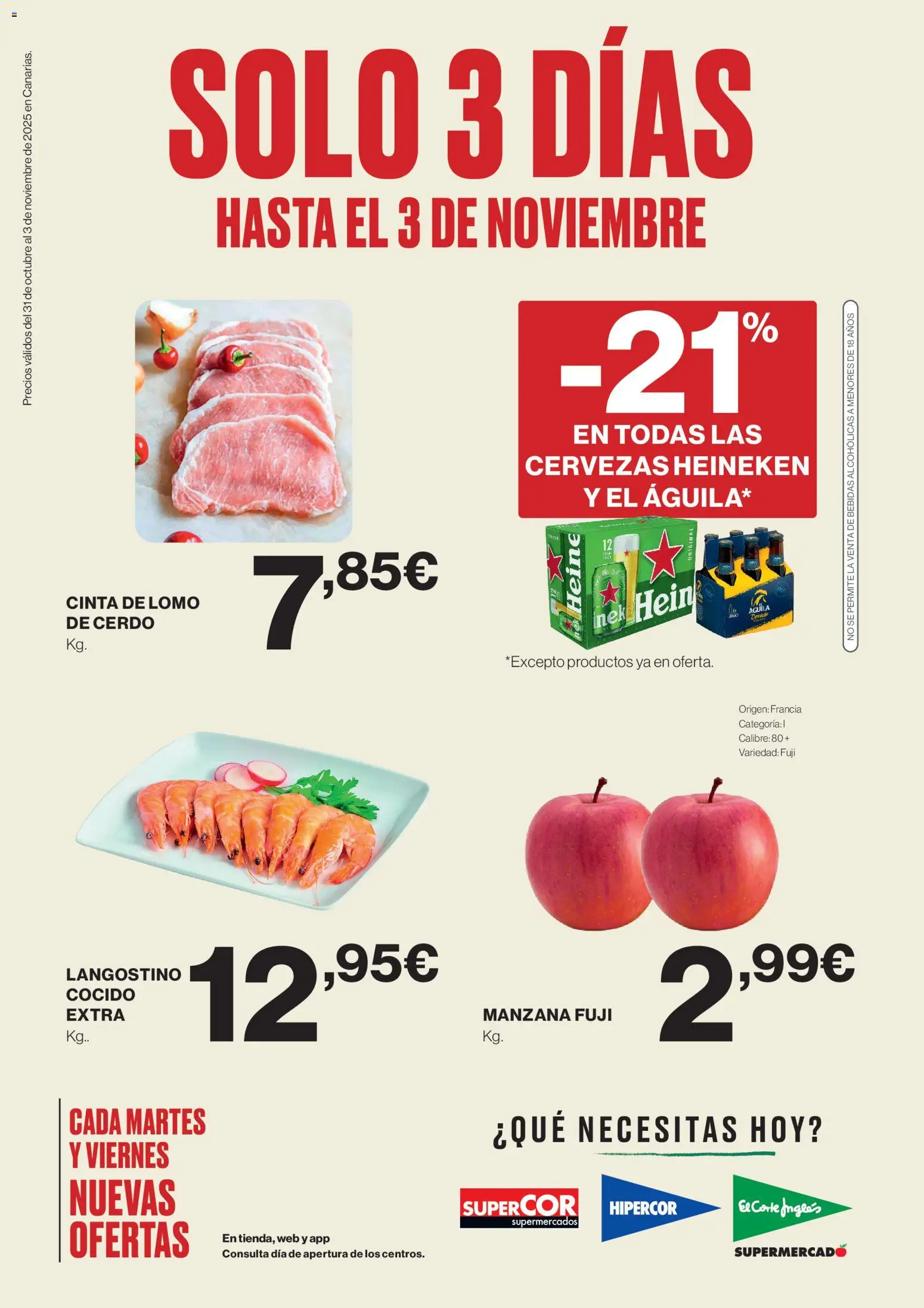 Supercor Canarias │ válido desde el 31.10.2025 | Página: 1 | Productos: Cerdo, Manzana, Σπανάκι, Langostino