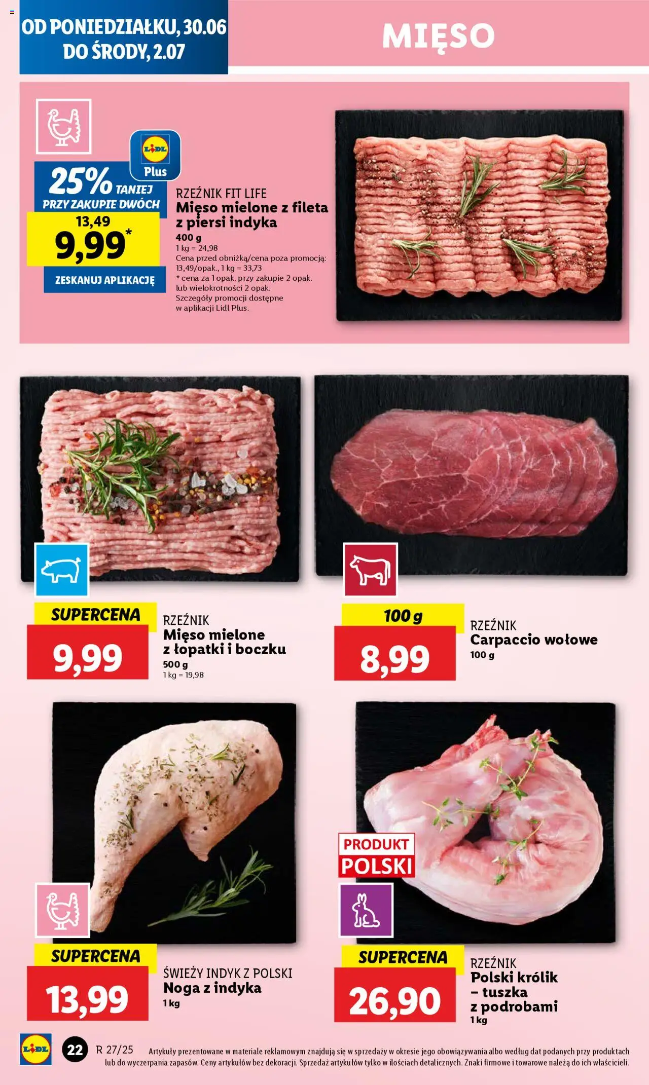 Lidl Gazetka od 30.06.2025 | Strona: 26 | Produkty: Mięso, Mięso mielone, Carpaccio wołowe, Carpaccio