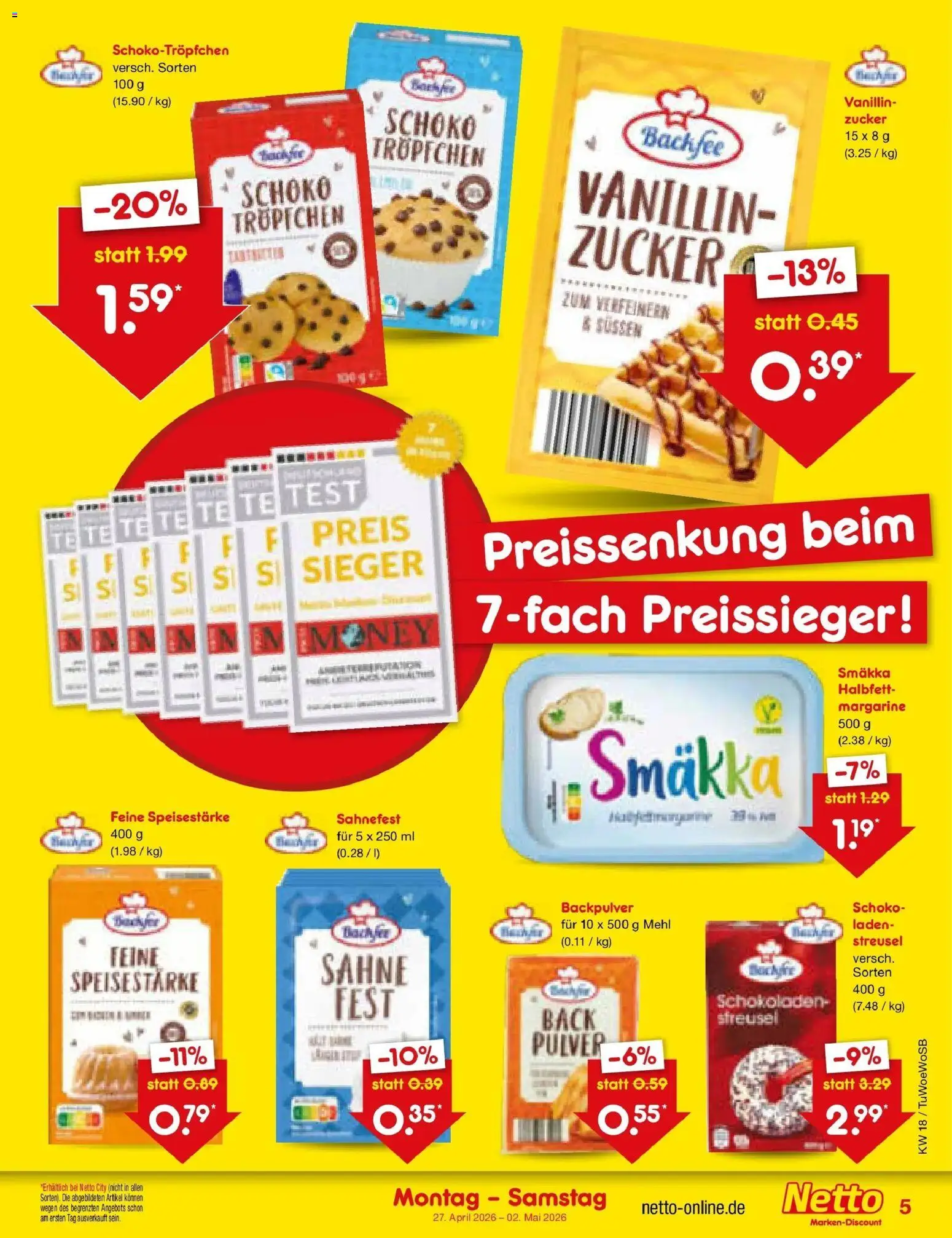 Netto Marken-Discount Prospekt Mannheim	 – gültig ab 27.04.2026 | Seite: 7 | Produkte: Margarine, Mehl, Zucker, Sahne
