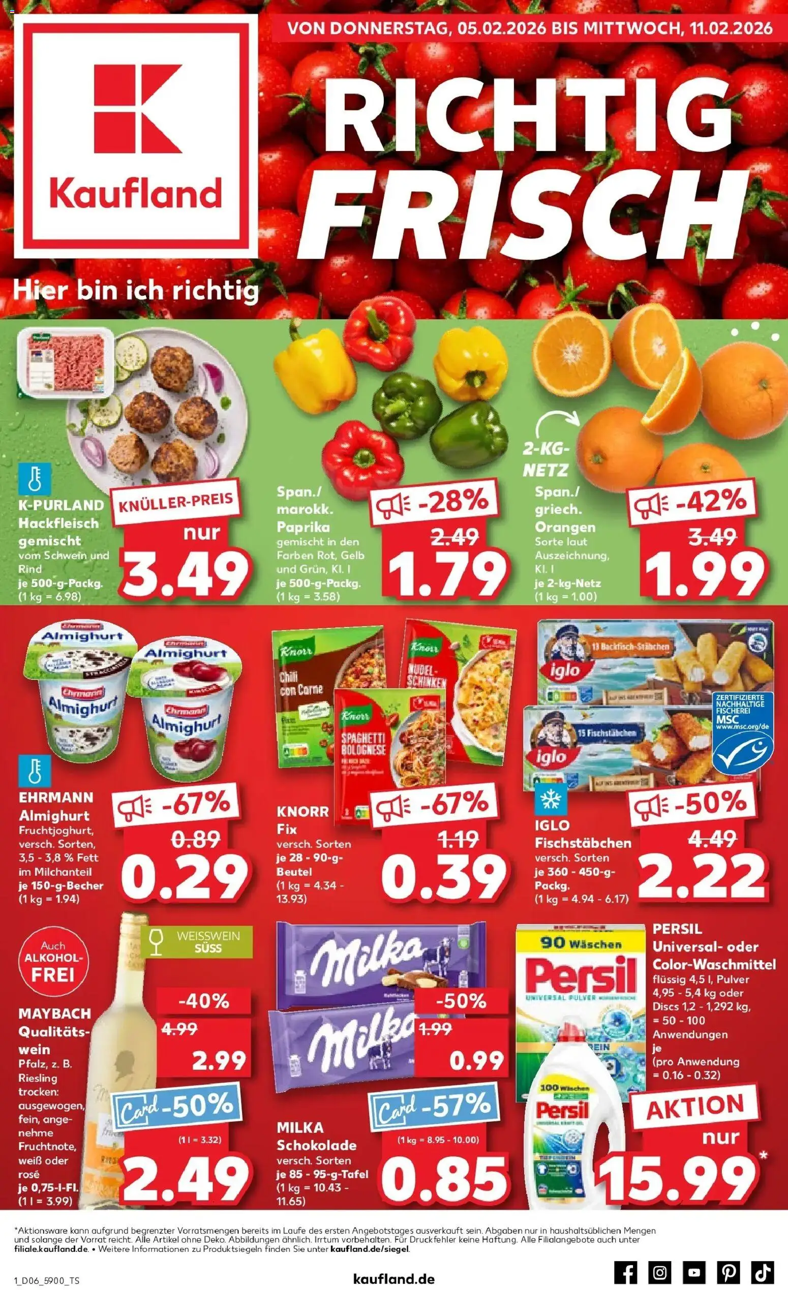 Kaufland prospekt Wittstock Dosse	 – gültig ab 05.02.2026 | Seite: 1 | Produkte: Knorr fix, Paprika, Wein, Hackfleisch