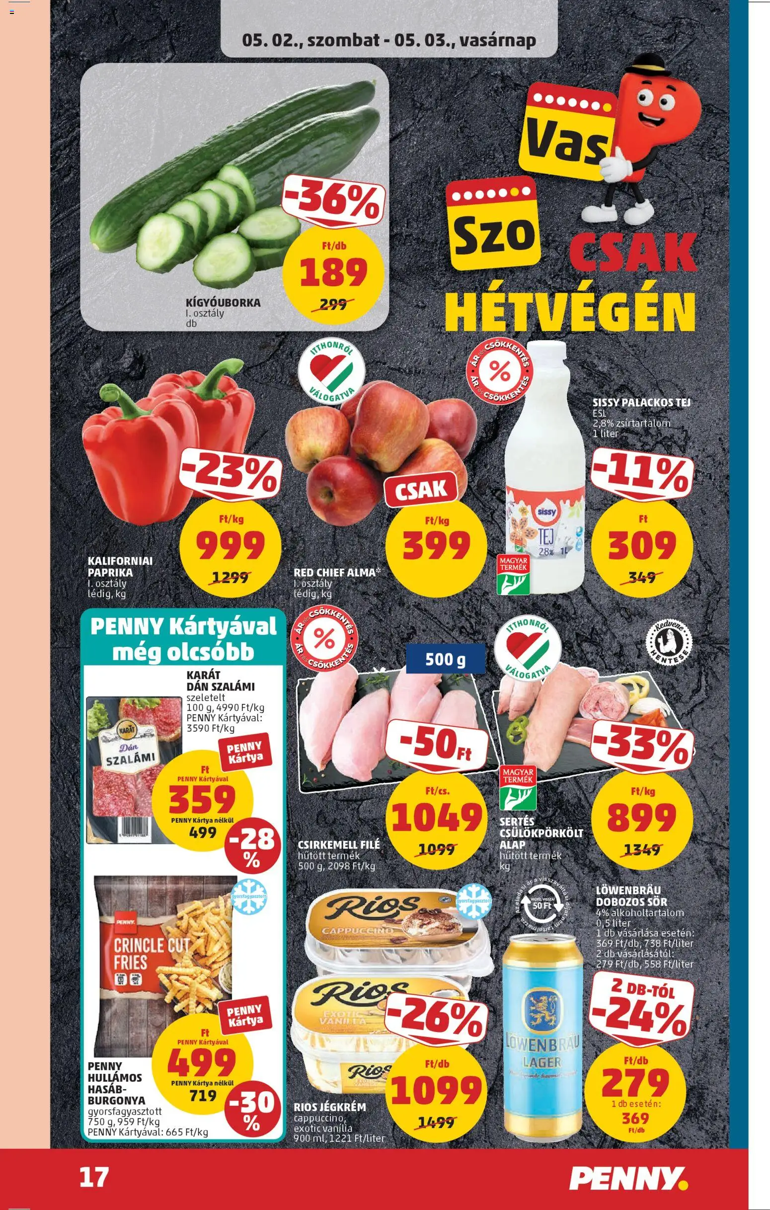 PENNY akciós ujság - amely érvényes a következő dátumtól: 29.04.2026 | Oldal: 21 | Termékek: Burgonya, Dobozos sör, Kaliforniai paprika, Csirkemell
