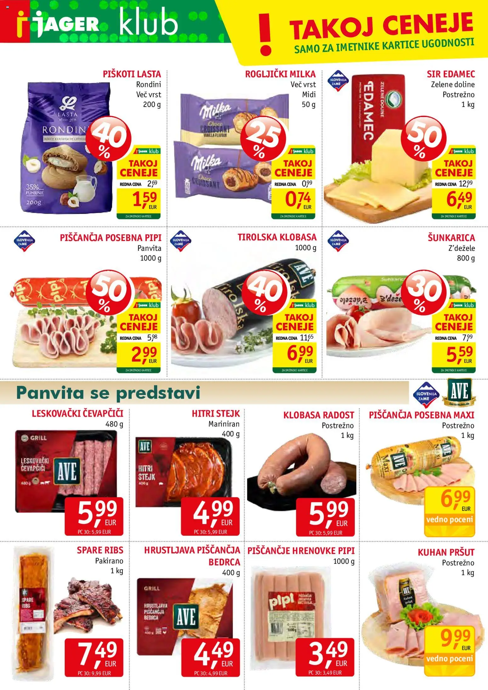 Novi Jager katalog ponudbe – veljaven od 29.04.2026 | Stran: 4 | Izdelki: Hrenovke, Edamec, Sir, Piskoti