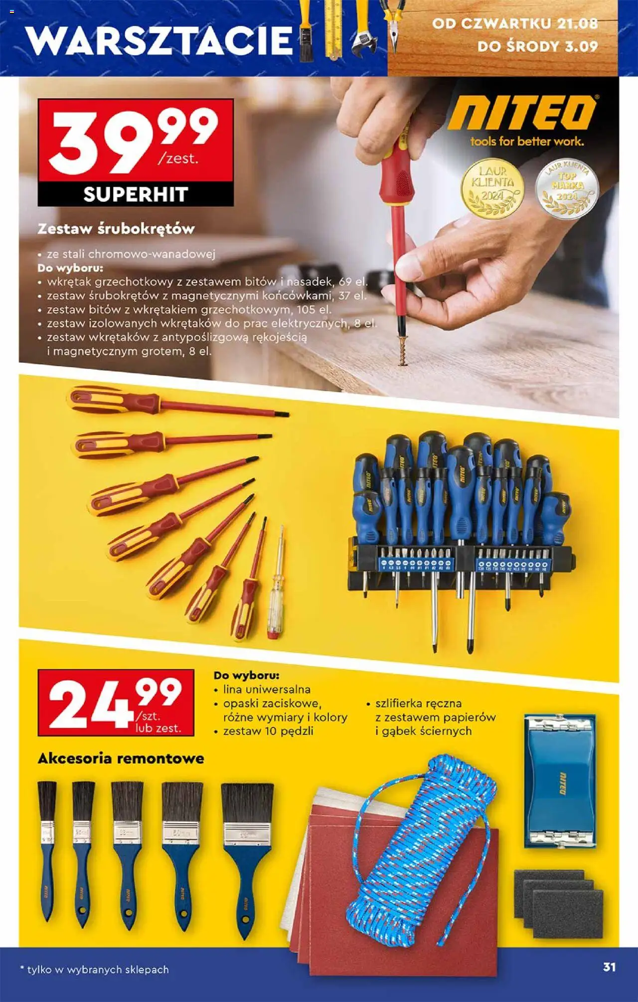 Biedronka gazetka - Hity i inspiracje od 18.08.2025 | Strona: 31 | Produkty: Zestaw śrubokrętów, Szlifierka