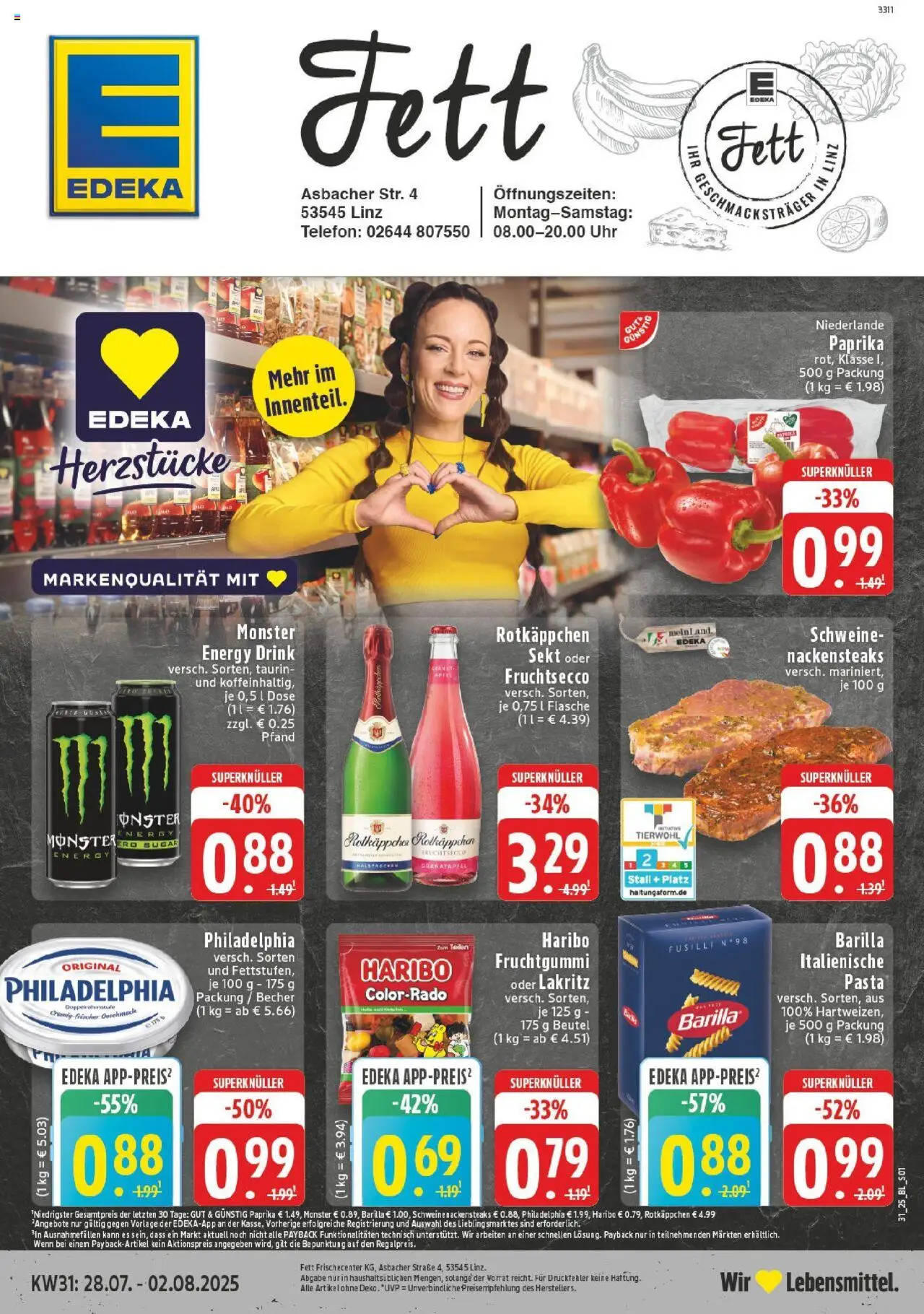 Edeka prospekt Linz Am Rhein	 - gültig ab dem 27.07.2025 | Seite: 1 | Produkte: Rotkappchen sekt, Granatapfel, Barilla, Paprika