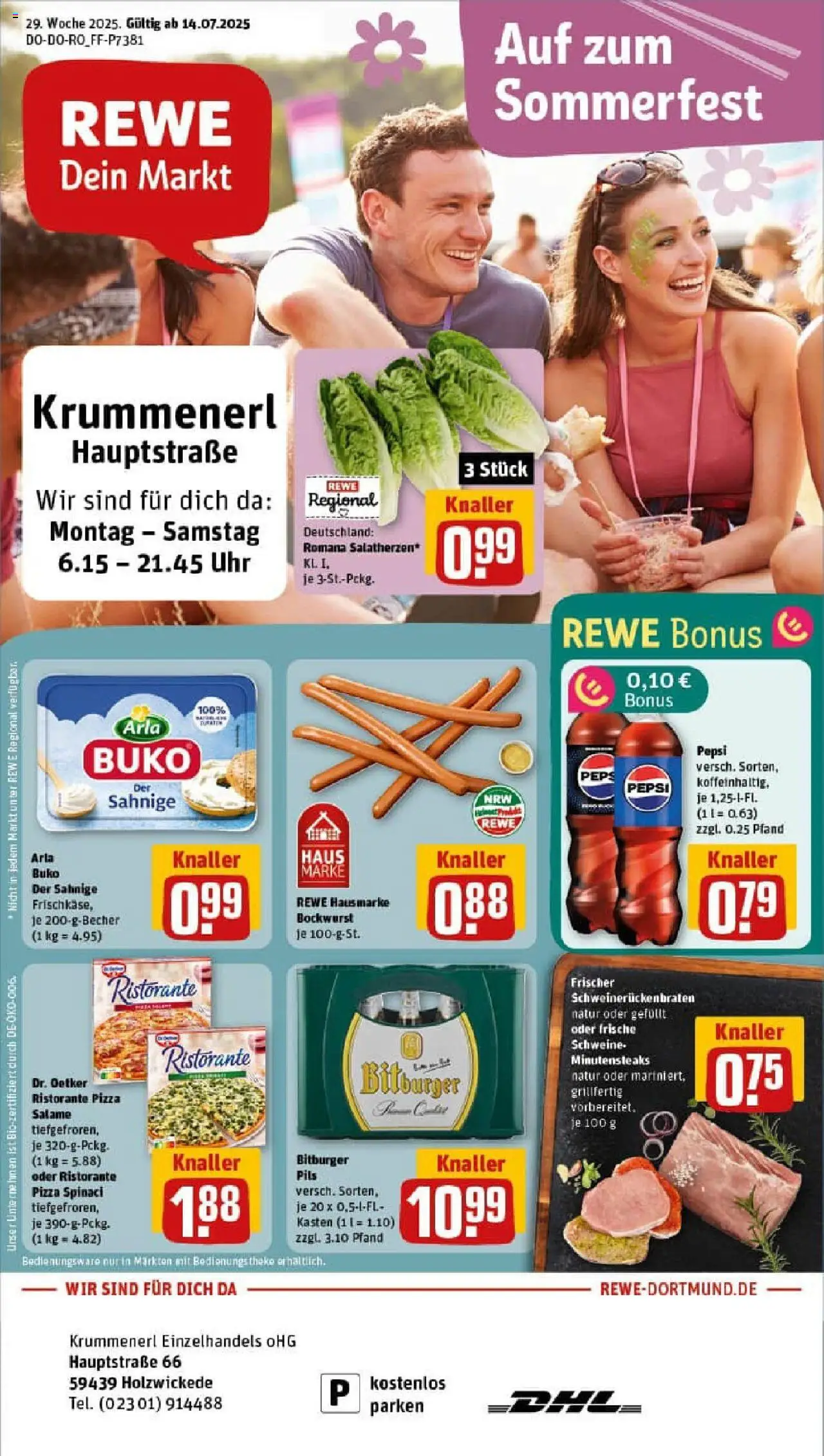 Rewe prospekt Holzwickede	 - gültig ab dem 13.07.2025 | Seite: 1 | Produkte: Bockwurst, Bitburger, Theke, Arla buko