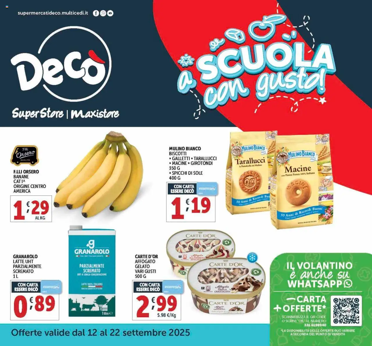 Volantino Decò del 12.09.2025 | Pagina: 1 | Prodotti: Banane, Panna, Latte, Olio