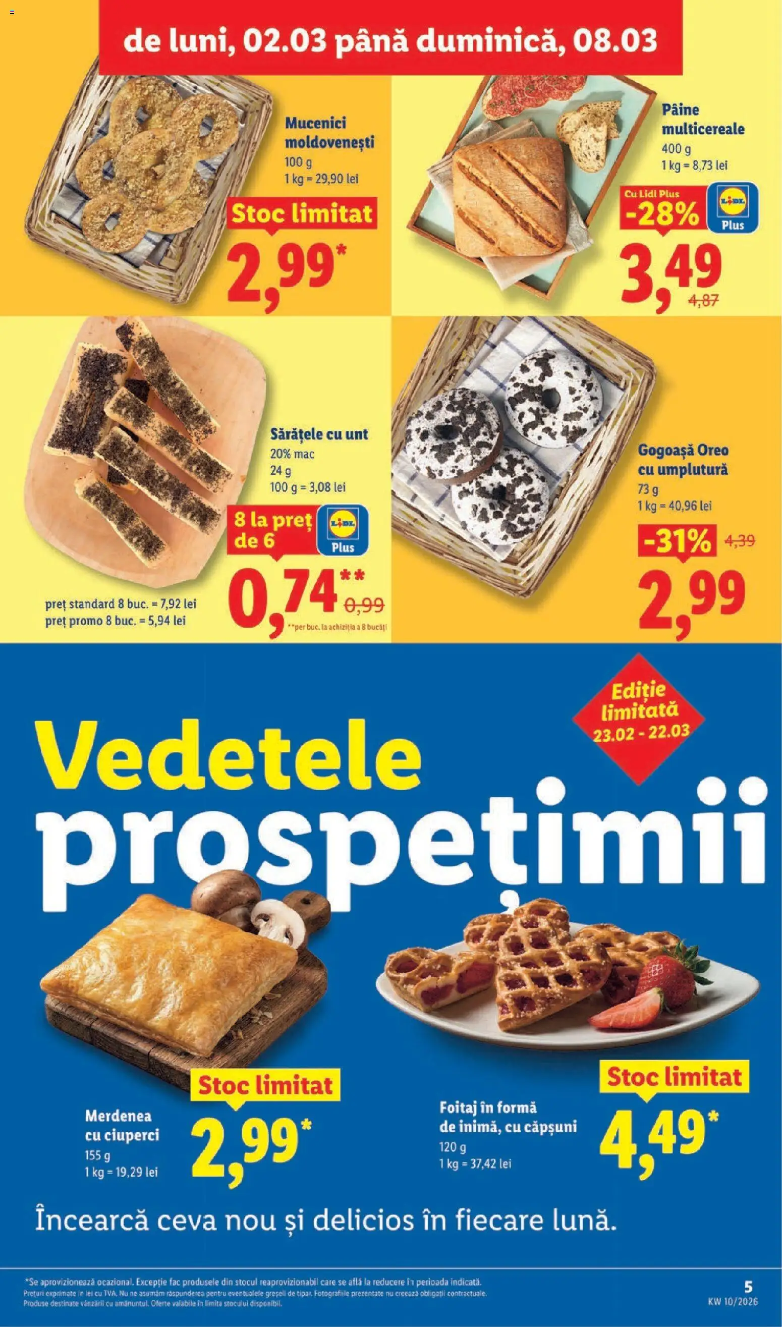 Noul catalog Lidl – valabil de la 02.03.2026 | Pagină: 5 | Produse: Ciuperci, Unt, Pâine, Căpșuni