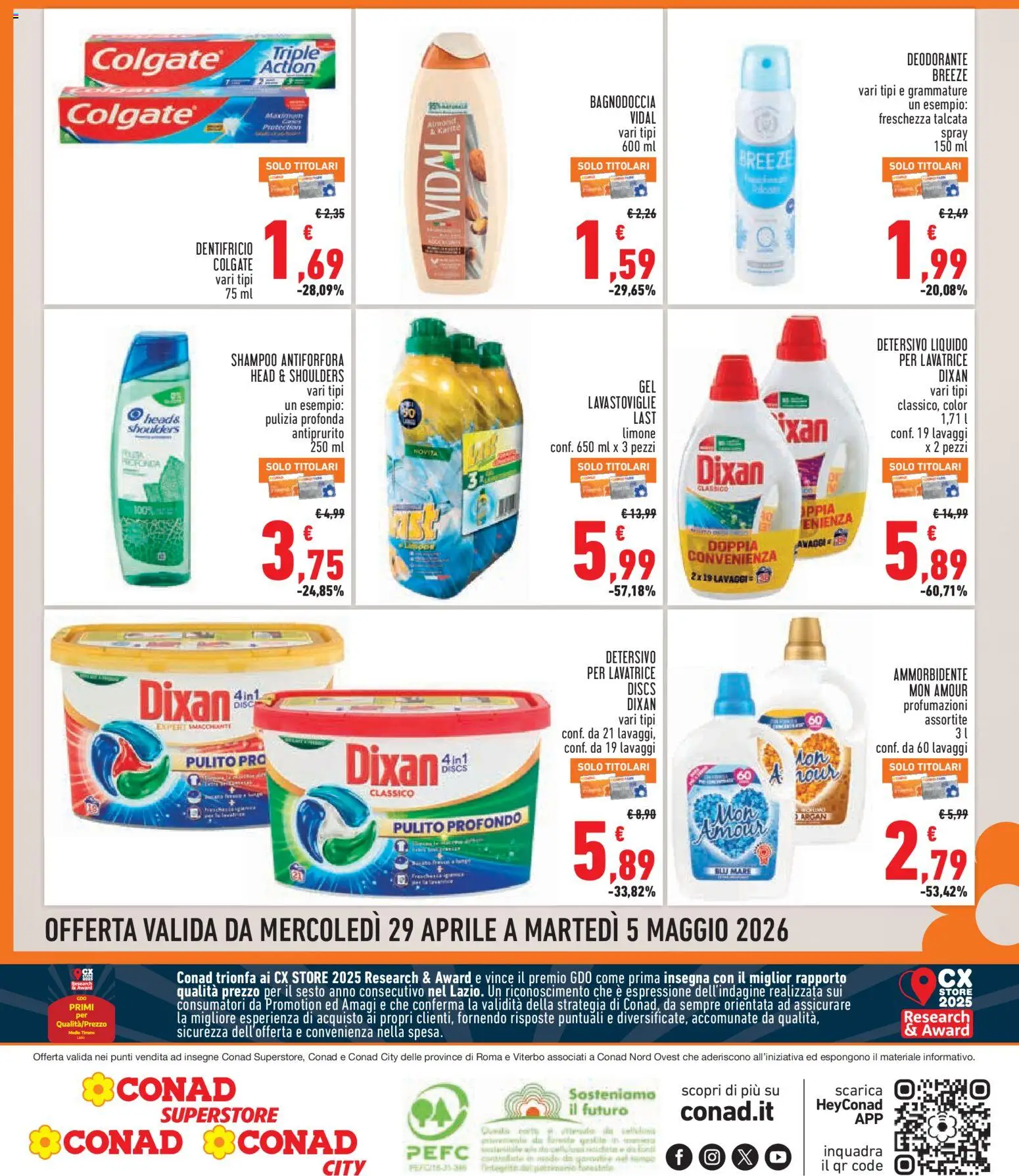 Volantino Conad del 29.04.2026 | Pagina: 8 | Prodotti: Shampoo, Deodorante, Dentifricio, Lavatrice