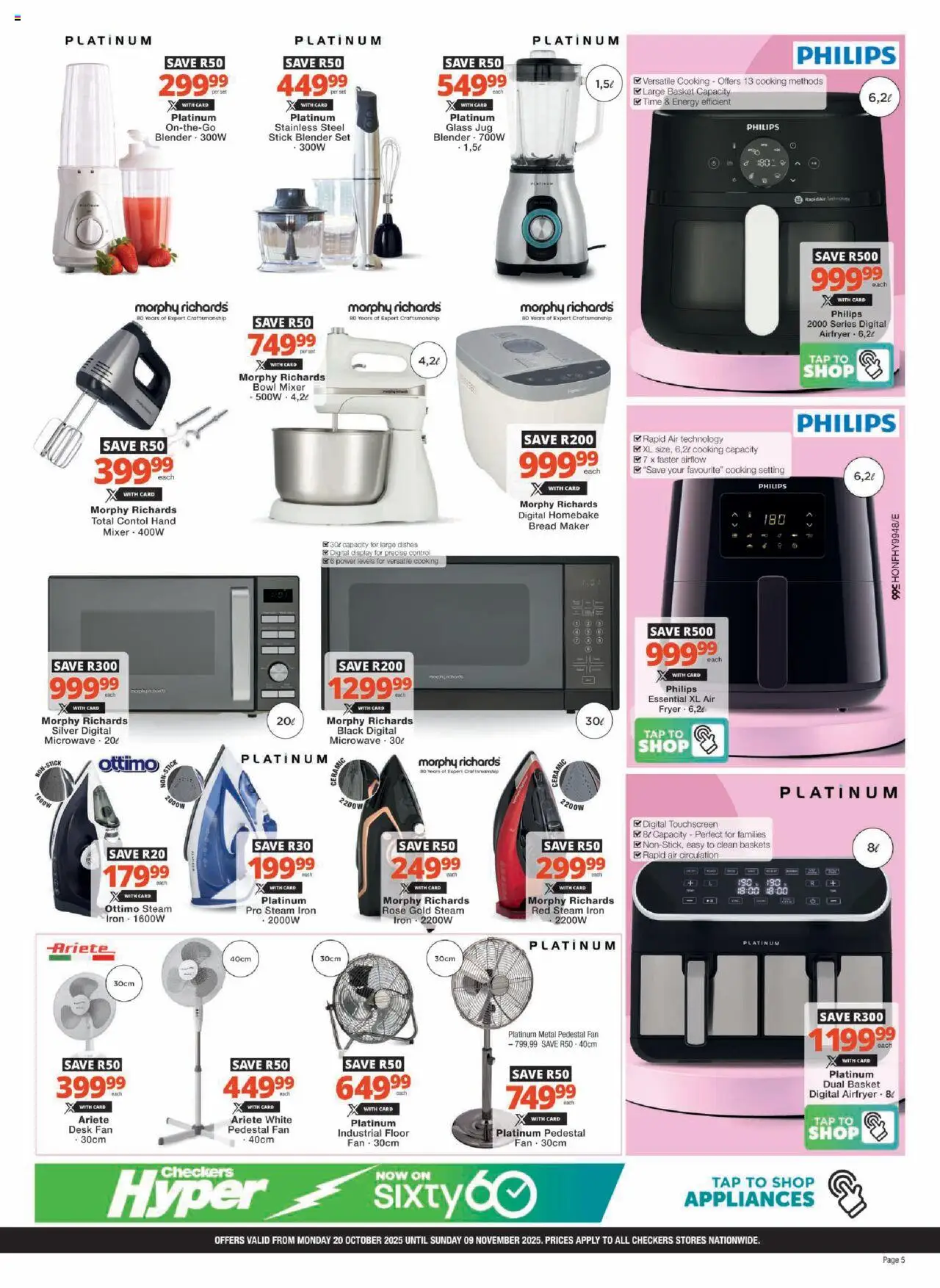 New Checkers catalogue – valid from 20.10.2025 | Page: 5 | Products: Iron, Fan, Fryer, Bread