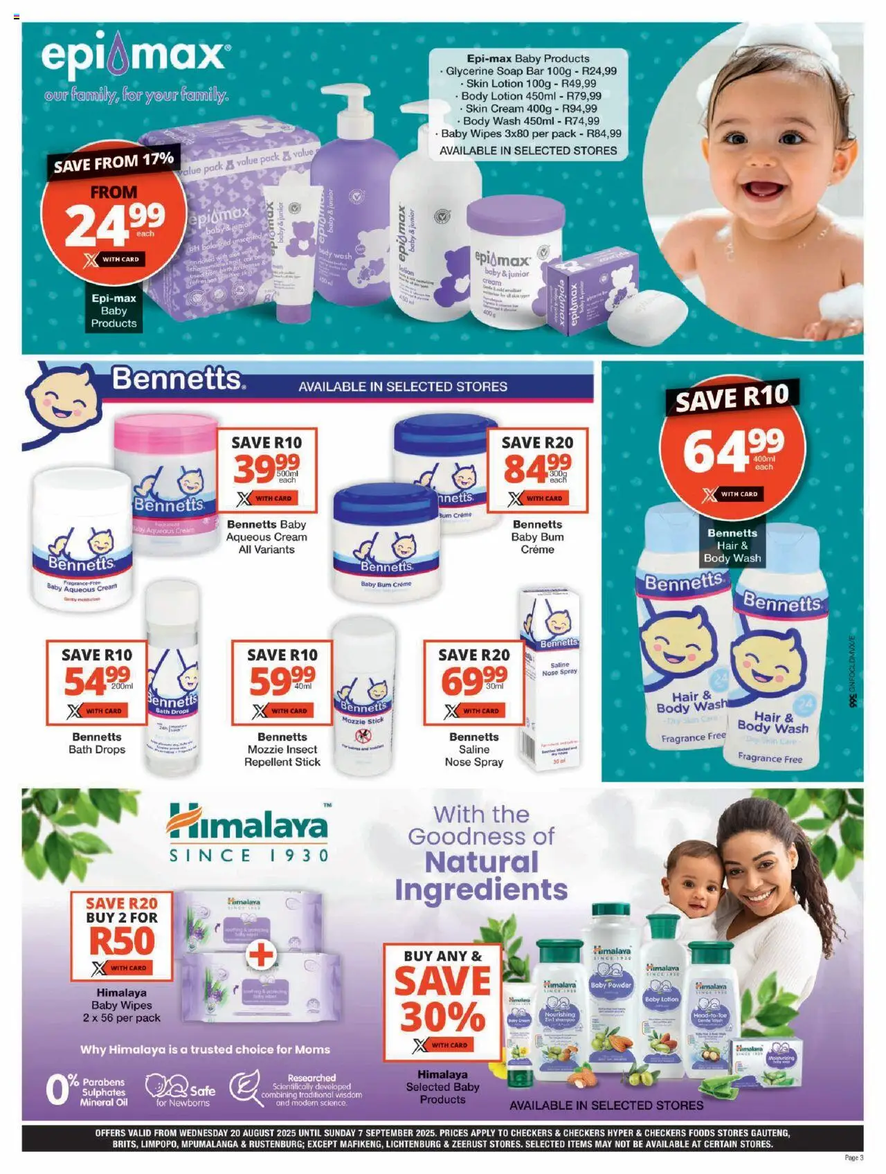 Checkers Gauteng - Baby Promotion │ valid from 20.08.2025 | Page: 3 | Products: Oil, Powder, Cream, Soap