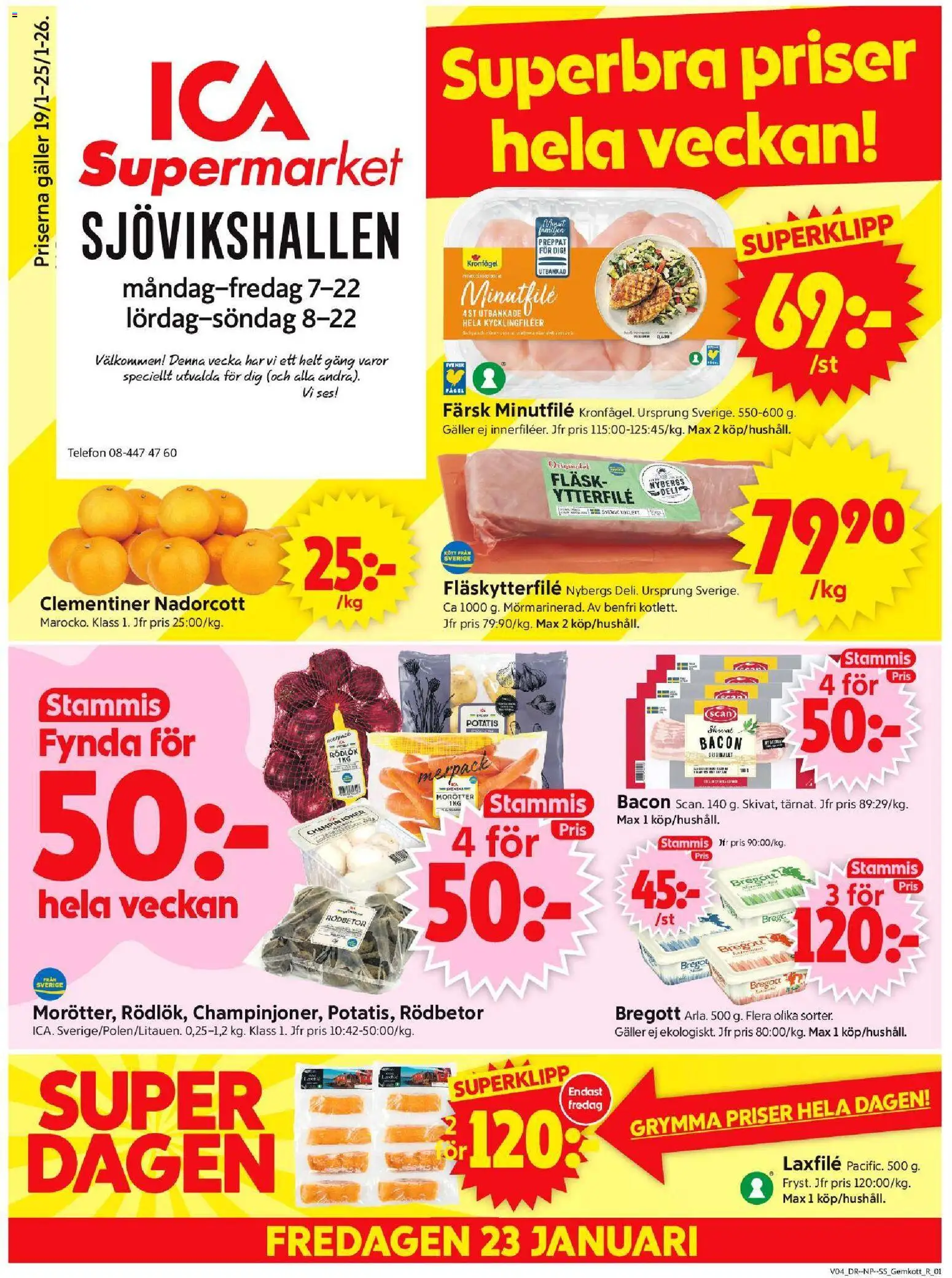 ICA Supermarket reklamblad aktuell från 19.01.2026 | Sida: 1 | Produkter: Fläskytterfilé, Bregott, Rödlök, Fläsk