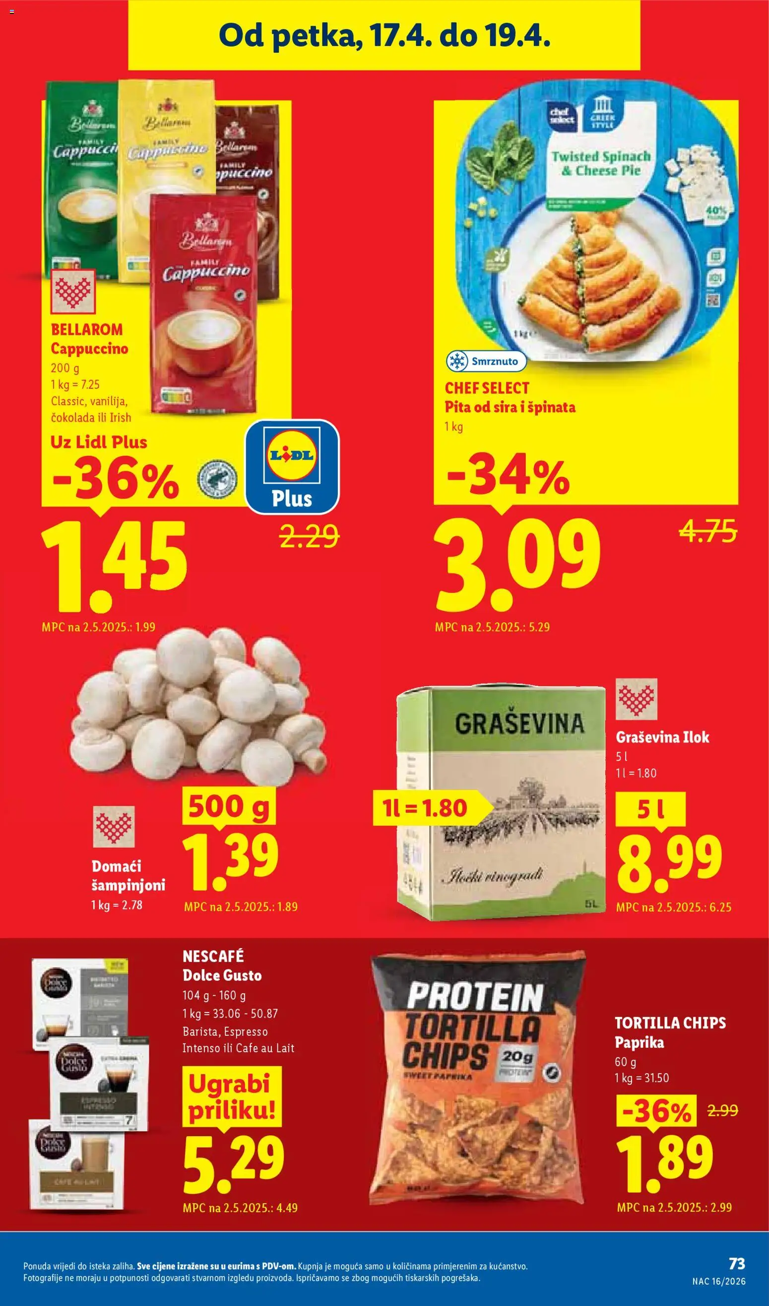 Lidl katalog | vrijedi od 13.04.2026 | Stranica: 73 | Proizvodi: Nescafe, Čokolada, Šampinjoni, Cappuccino