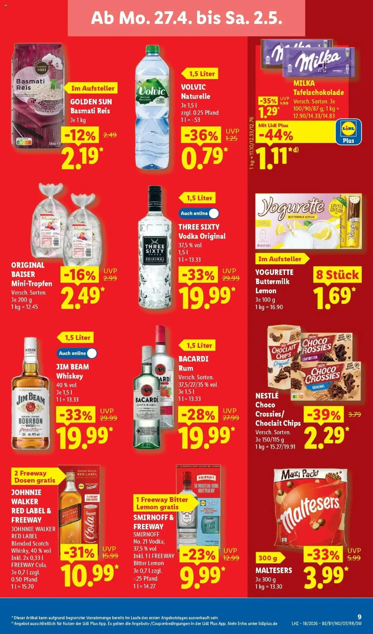 Lidl Německo leták od 27.04.2026 | Strana: 17 | Produkty: Milka, Bourbon, Red Label, Basmati