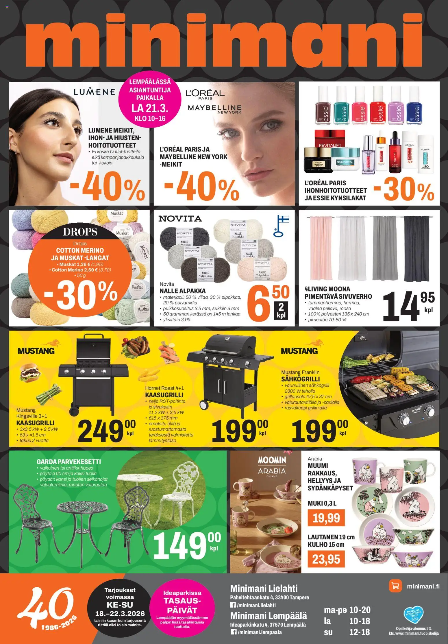 Minimani tarjoukset - Lempäälä/Tampere – voimassa 18.03.2026 alkaen | Sivu: 1 | Tuotteet: Kaasugrilli, Sähkögrilli, Kansi, Lautanen