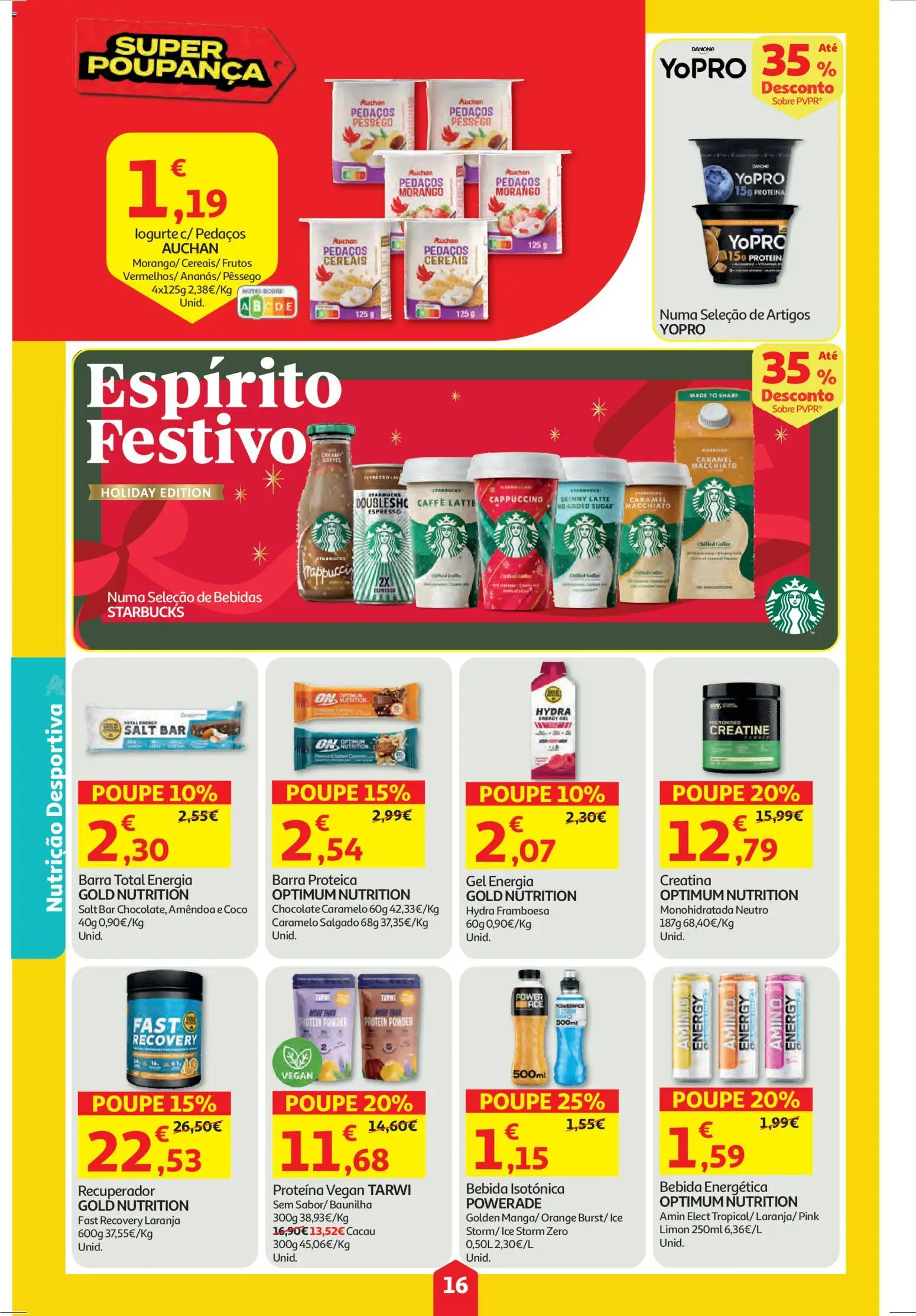 Auchan folheto │ válido de 27.11.2025 | Página: 16 | Produtos: Creatina, Chocolate, Bebida, Proteina