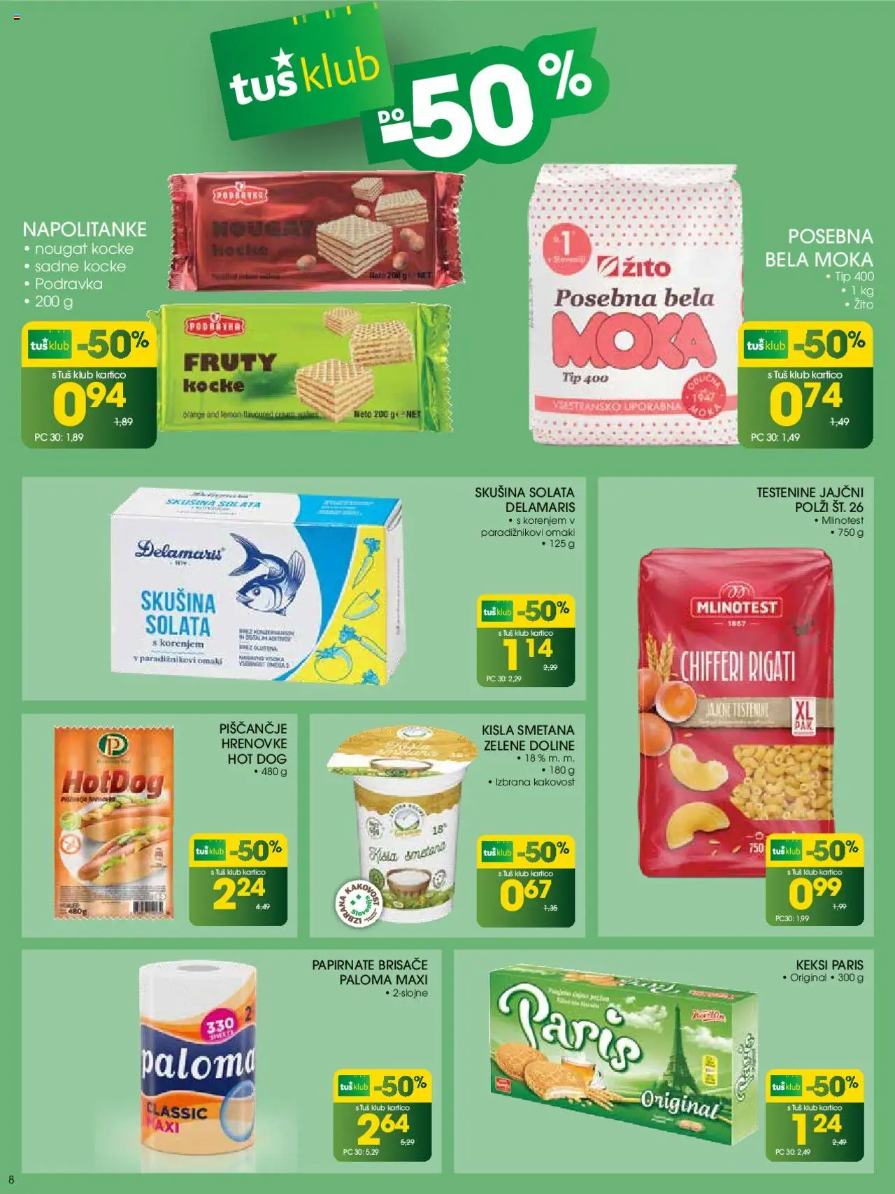 Tuš katalog │ velja od 30.07.2025 | Stran: 8 | Izdelki: Napolitanke, Keksi, Smetana, Solata