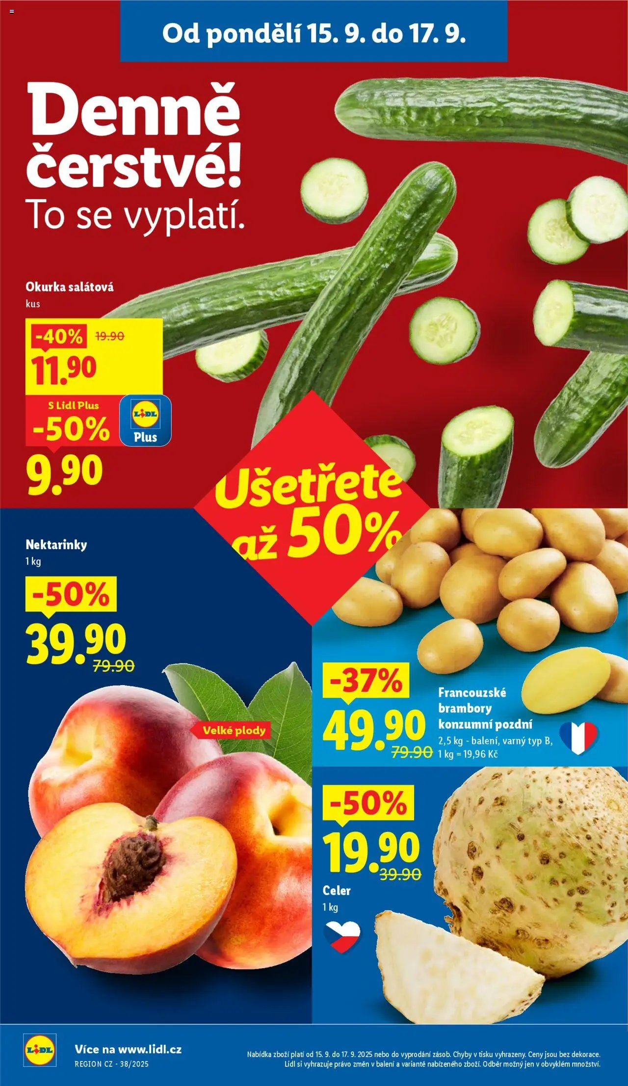 Lidl leták od 15.09.2025 | Strana: 10 | Produkty: Nektarinky, Brambory, Celer, Okurka