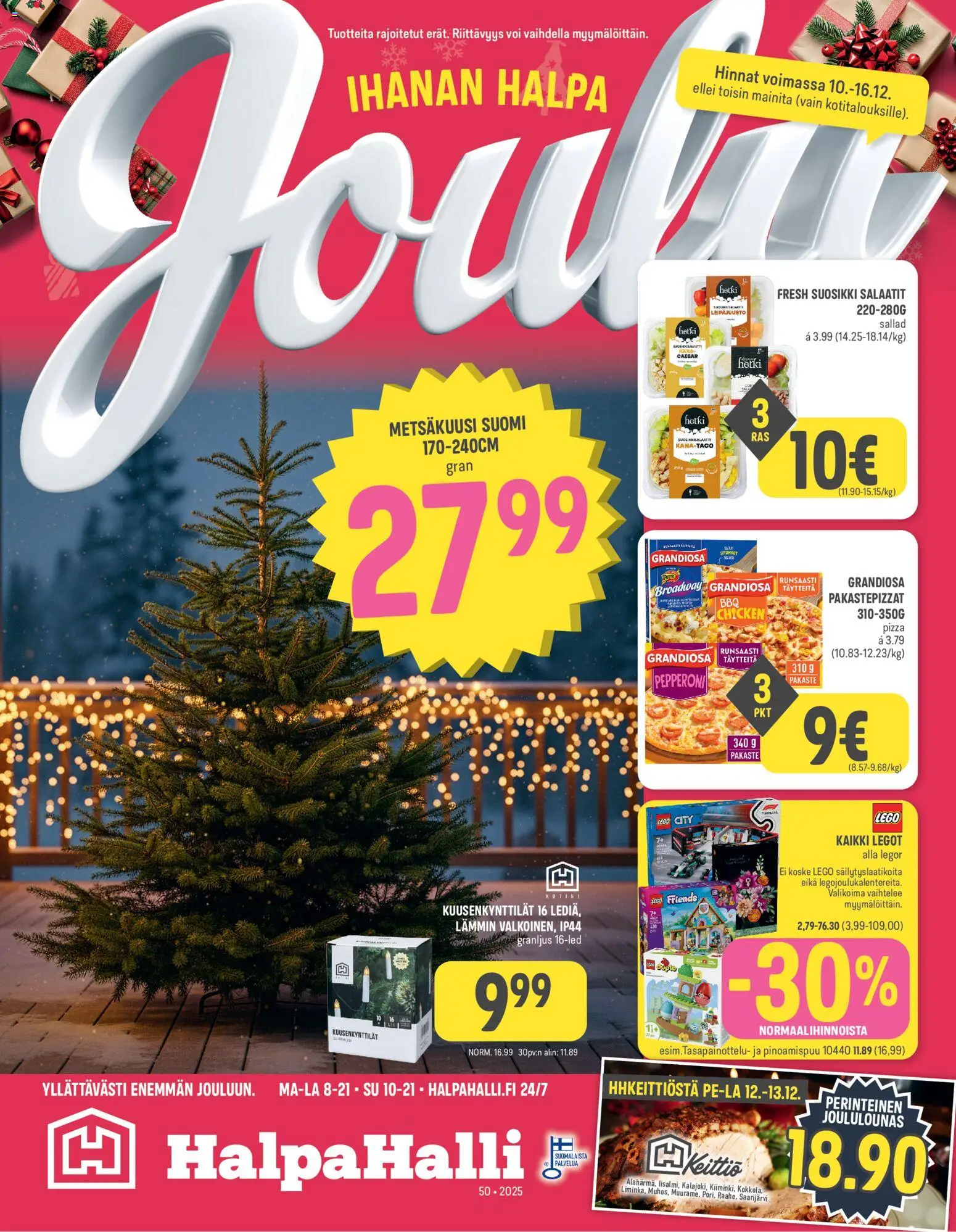 Halpa Halli tarjoukset – voimassa 10.12.2025 alkaen | Sivu: 1 | Tuotteet: Kana, Voi, Pizza, Legot