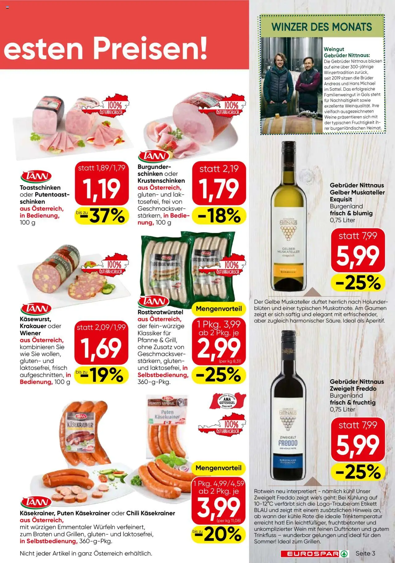 Eurospar Flugblatt - Niederösterreich gültig ab 31.07.2025 | Seite: 3 | Produkte: Chili, Schinken, Wein