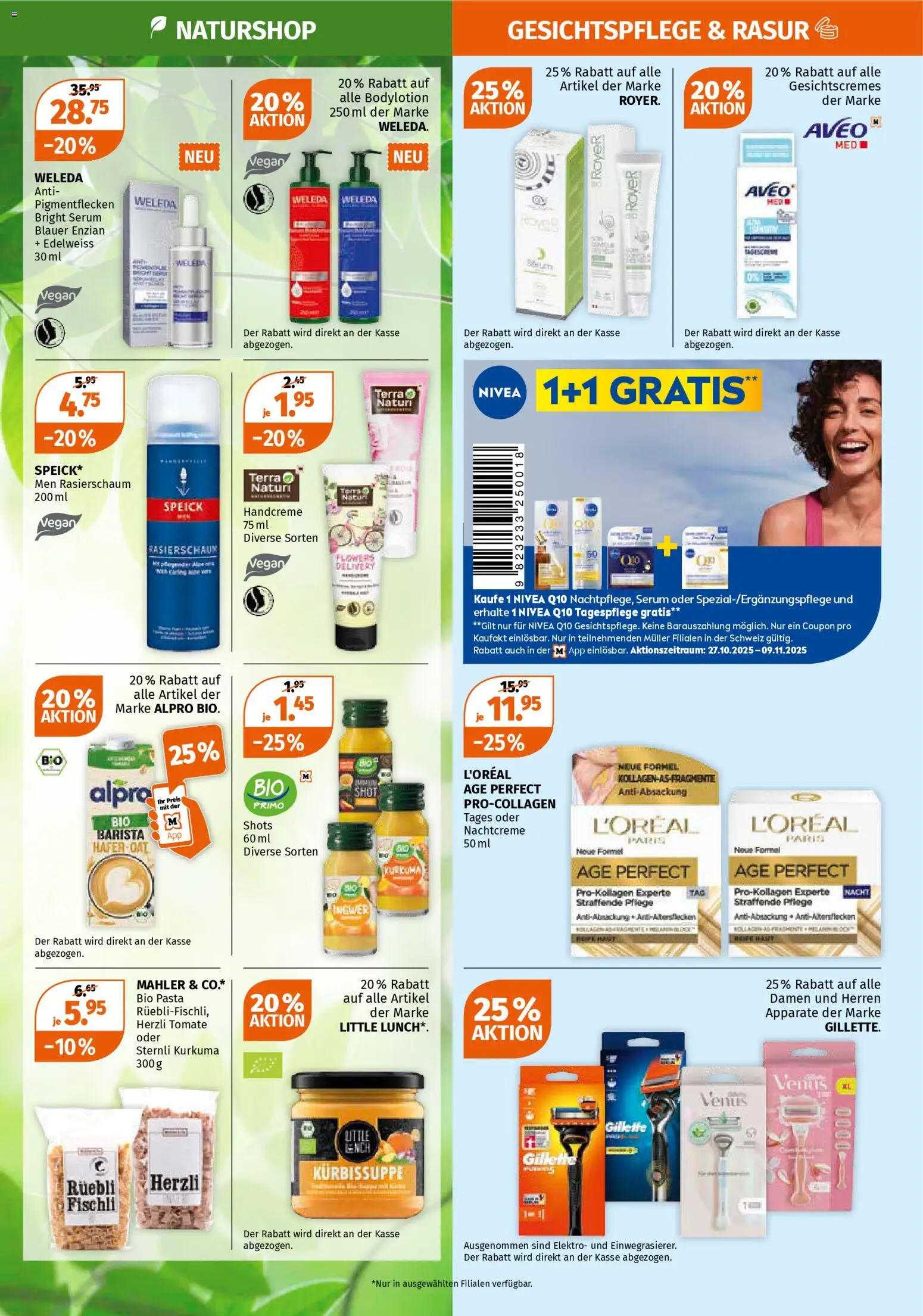 Müller Aktionen – gültig ab 30.10.2025 | Seite: 3 | Produkte: Serum, Rasierschaum, Handcreme, Nachtcreme