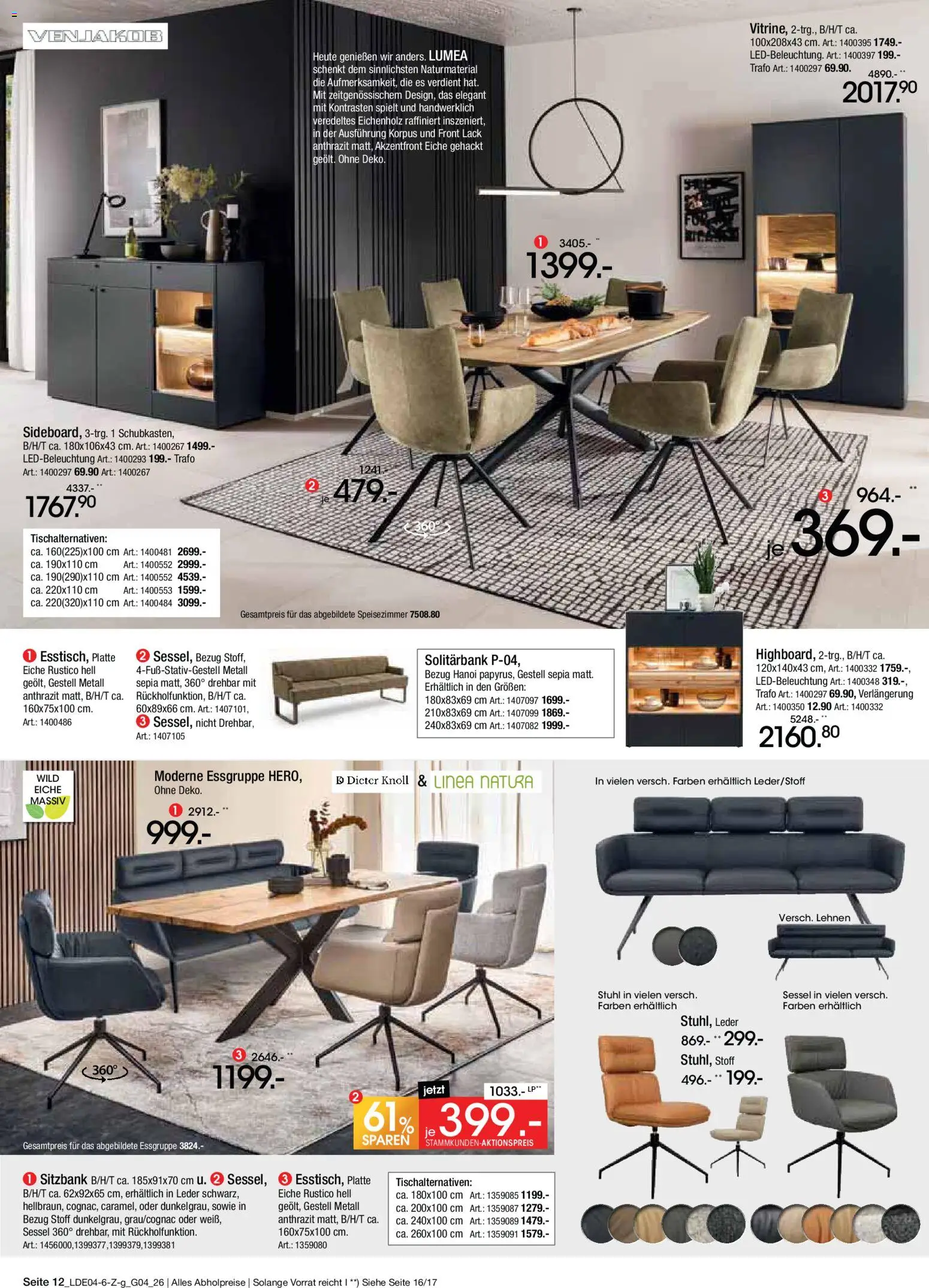 Zurbrüggen Italienische Wochen – gültig ab 11.04.2026 | Seite: 12 | Produkte: Sitzbank, Essgruppe, Sessel, Stuhl