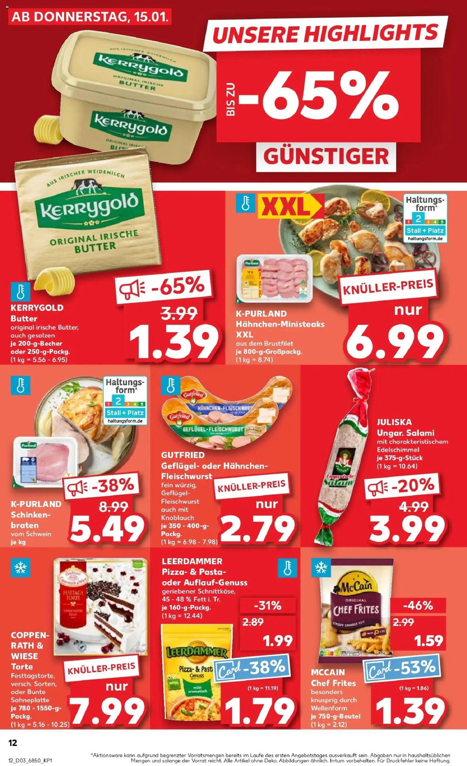 Kaufland prospekt Speyer	 – gültig ab 19.01.2026 | Seite: 12 | Produkte: Hahnchen, Knoblauch, Salami, Kerrygold butter