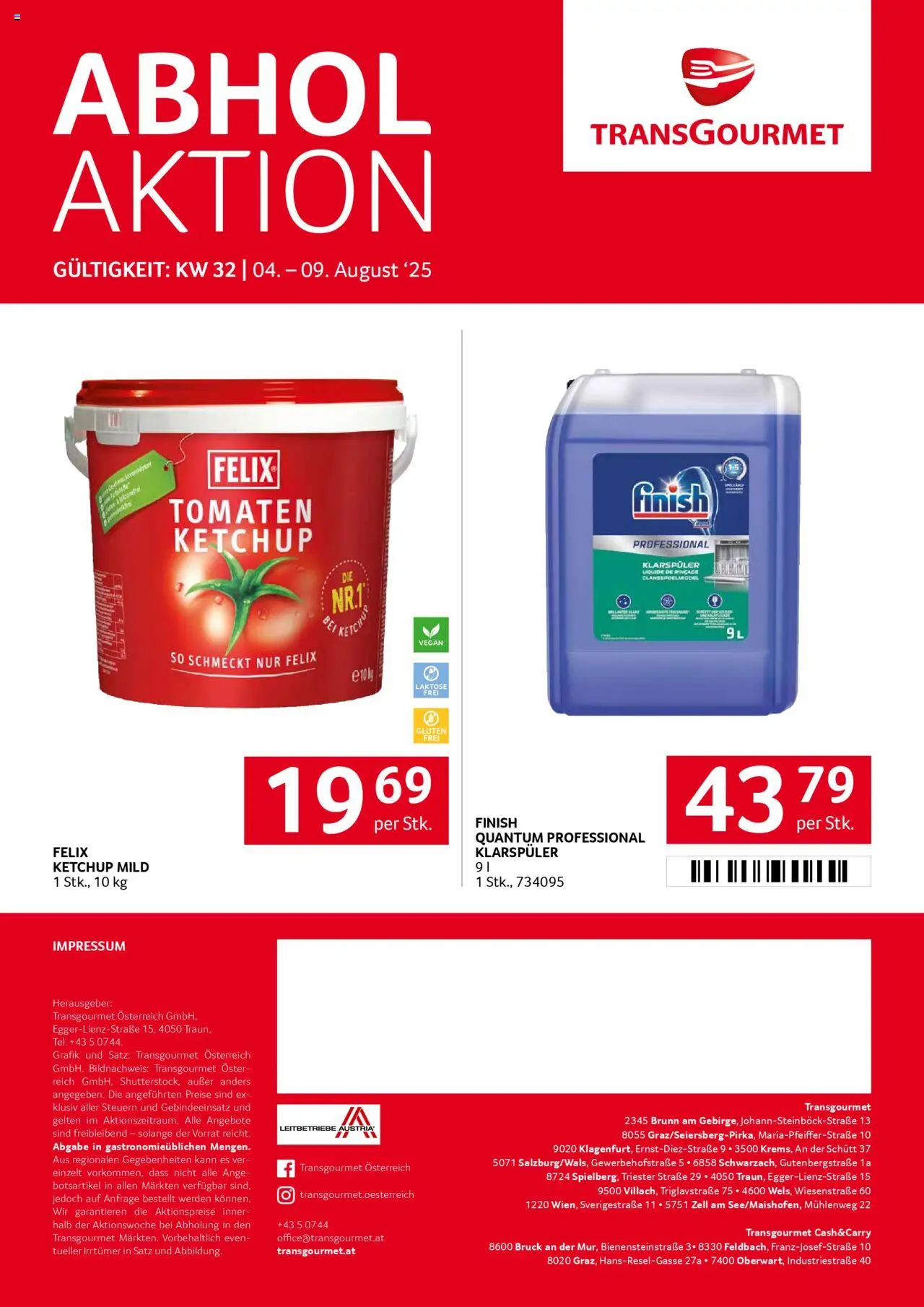 Transgourmet Flugblatt gültig ab 03.08.2025 | Seite: 30 | Produkte: Klarspüler, Ketchup, Tomaten