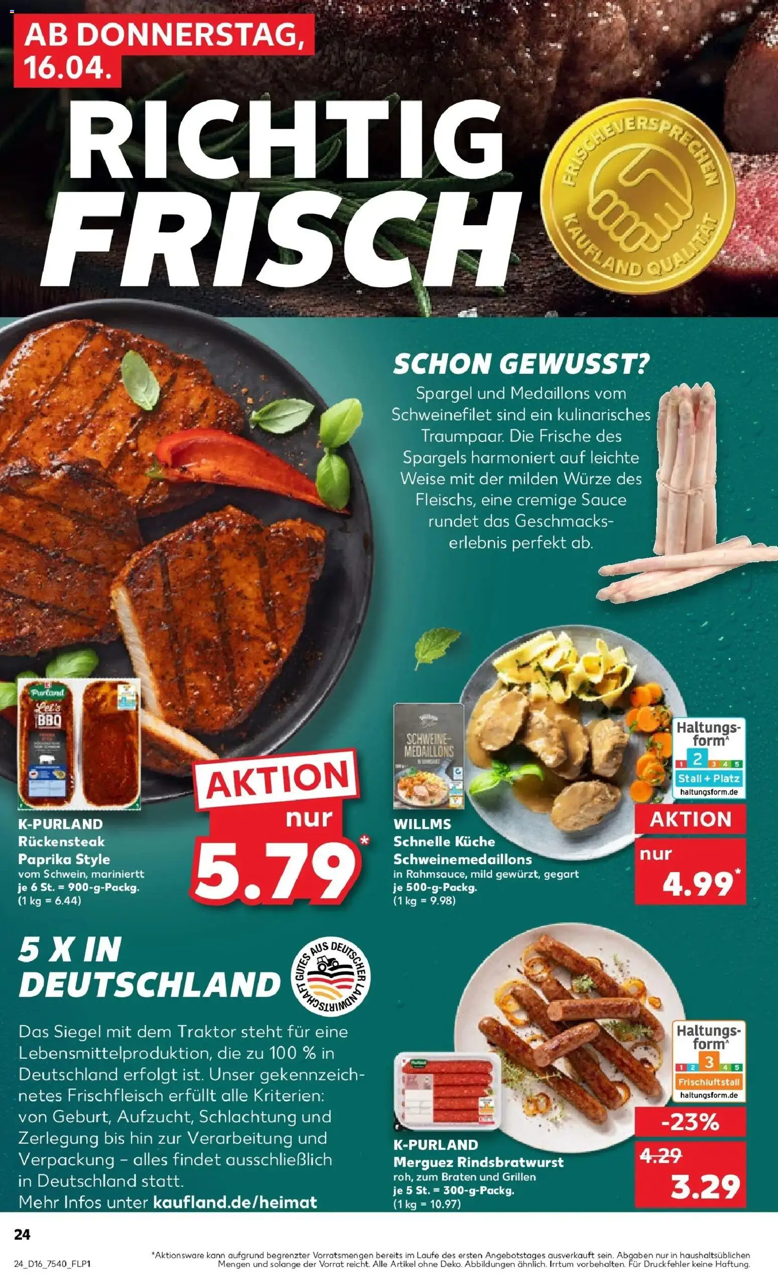 Kaufland Prospekt Merseburg	 – gültig ab 16.04.2026 | Seite: 24 | Produkte: Küche, Schweinefilet, Paprika, Steak