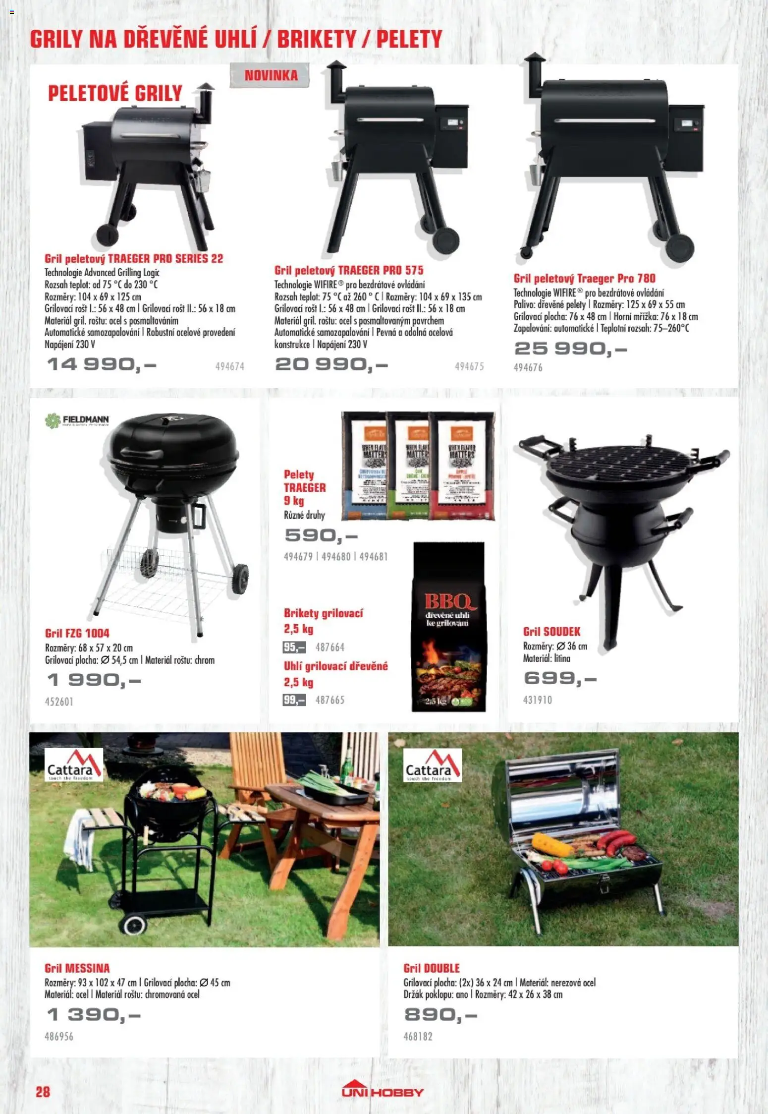 Uni Hobby katalog - Nábytek, grily a bazény 2026 od 10.04.2026 | Strana: 28 | Produkty: Pelety, Dřevěné uhlí, Brikety, Gril