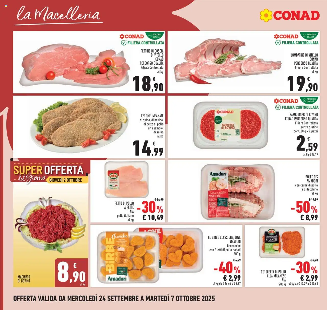 Volantino Conad del 24.09.2025 | Pagina: 2 | Prodotti: Petto di Pollo, Pollo, Suino, Tacchino