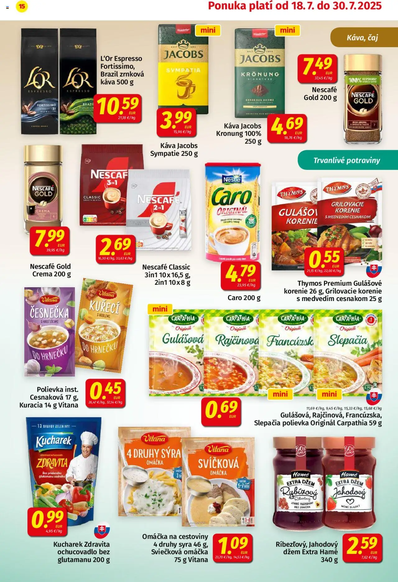 Koruna leták │ platný od 18.07.2025 | Strana: 15 | Produkty: Káva, Cestoviny, Omáčka, Nescafé Classic