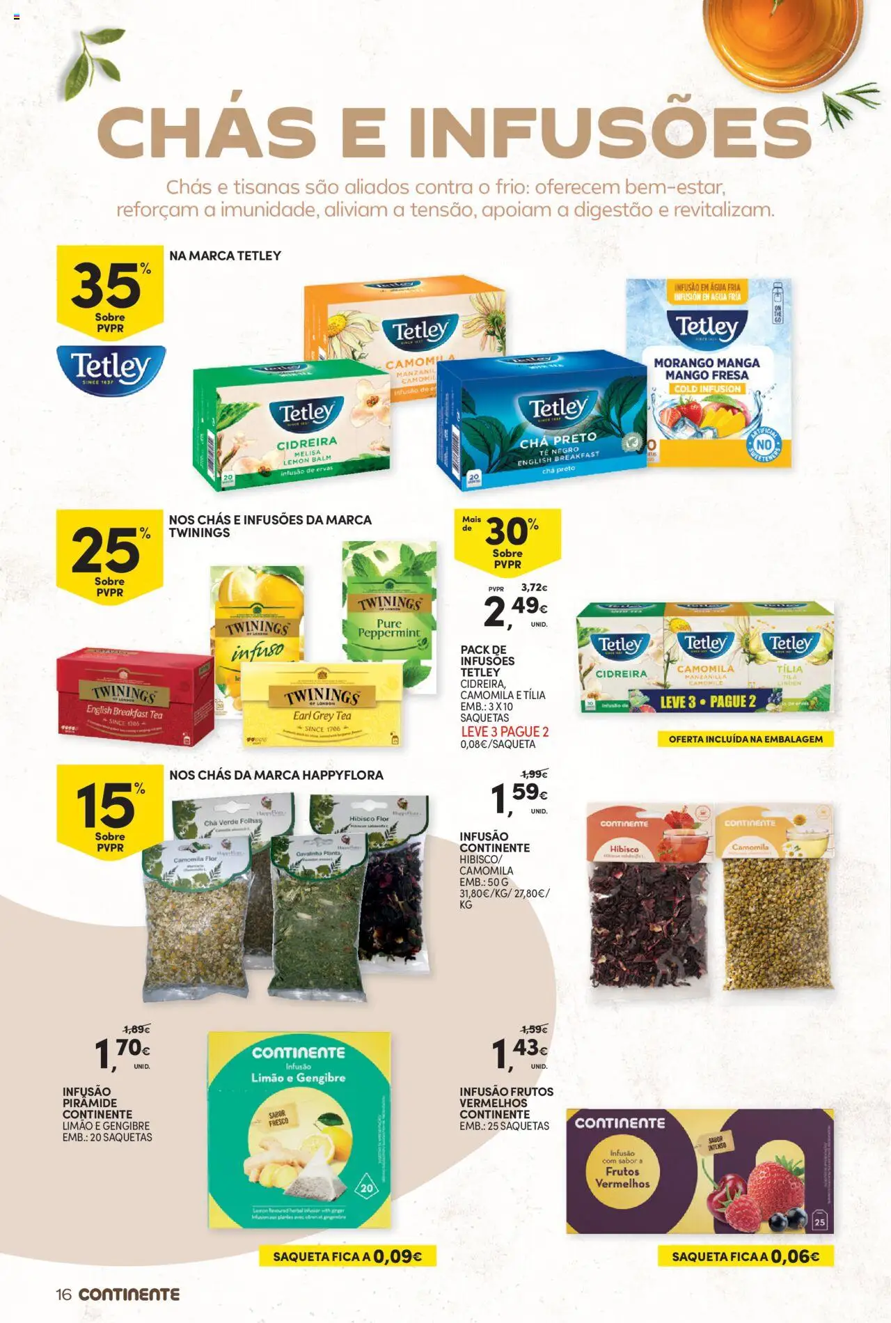 Continente - Bebidas Quentes │ válido de 14.10.2025 | Página: 16 | Produtos: Agua, Chás, Chá