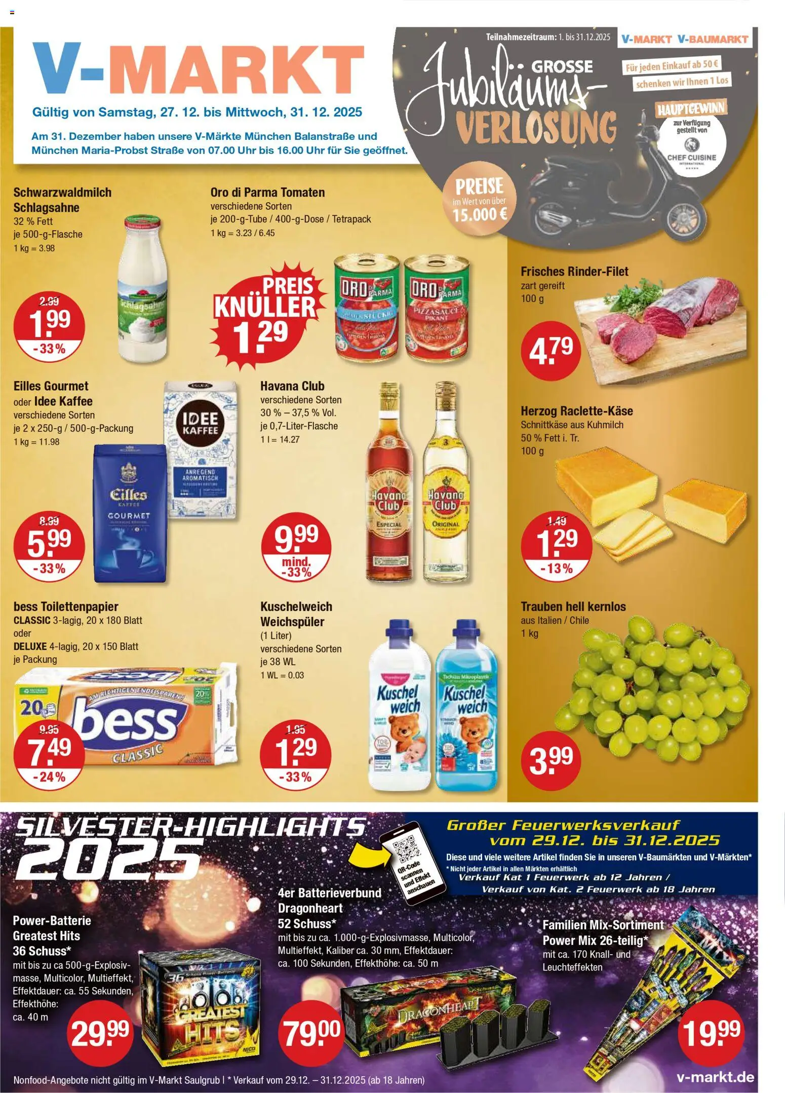 V-Markt - München – gültig ab 27.12.2025 | Seite: 1 | Produkte: Schlagsahne, Trauben, Tomaten, Uhr