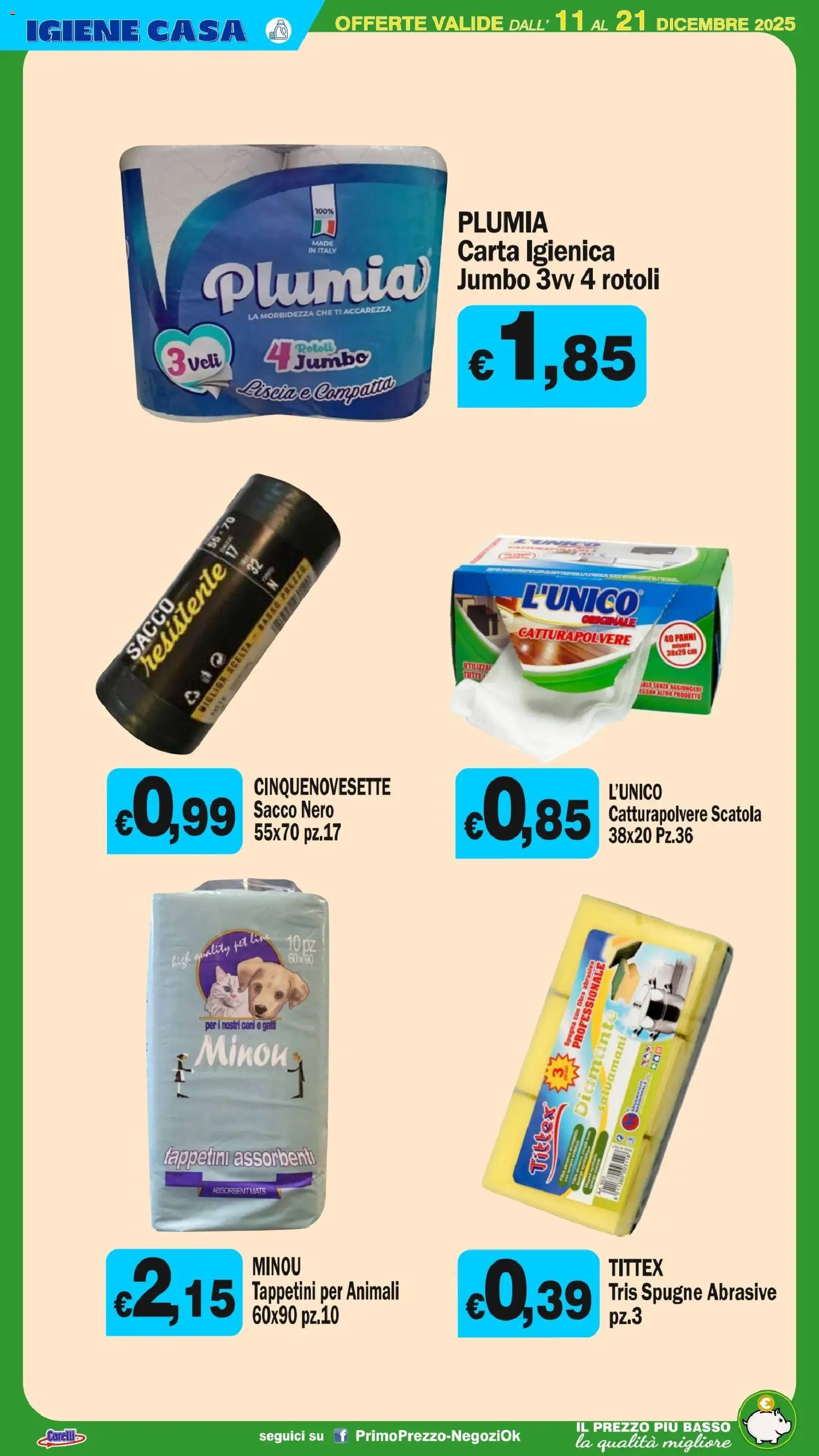 Volantino Primo Prezzo del 11.12.2025 | Pagina: 22 | Prodotti: Spugna, Carta igienica, Scatola