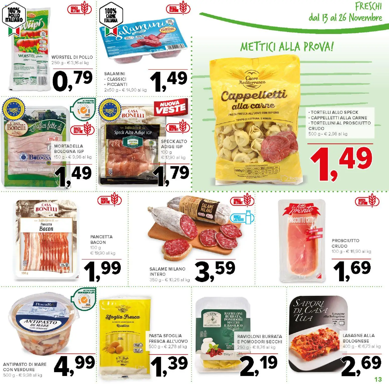 Volantino Todis del 13.11.2025 | Pagina: 13 | Prodotti: Pollo, Pomodori, Pasta, Wurstel