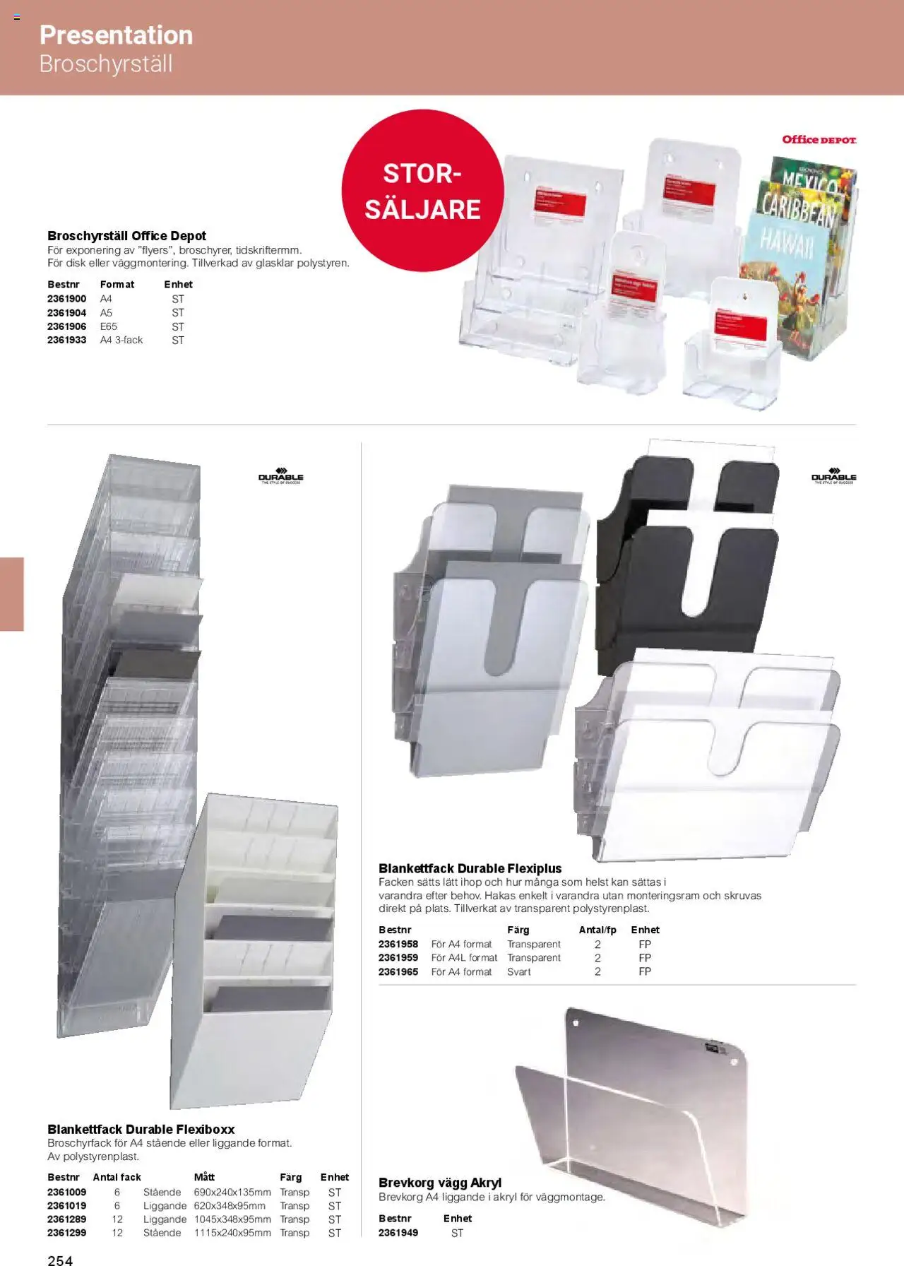 Office Depot reklamblad aktuell från 01.02.2025 | Sida: 256 | Produkter: Broschyrställ, Brevkorg