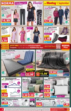 Norma Prospekt 	 - gültig ab dem 01.09.2025 | Seite: 2 | Produkte: Top, Kleiderbügel, Hose, Pyjama