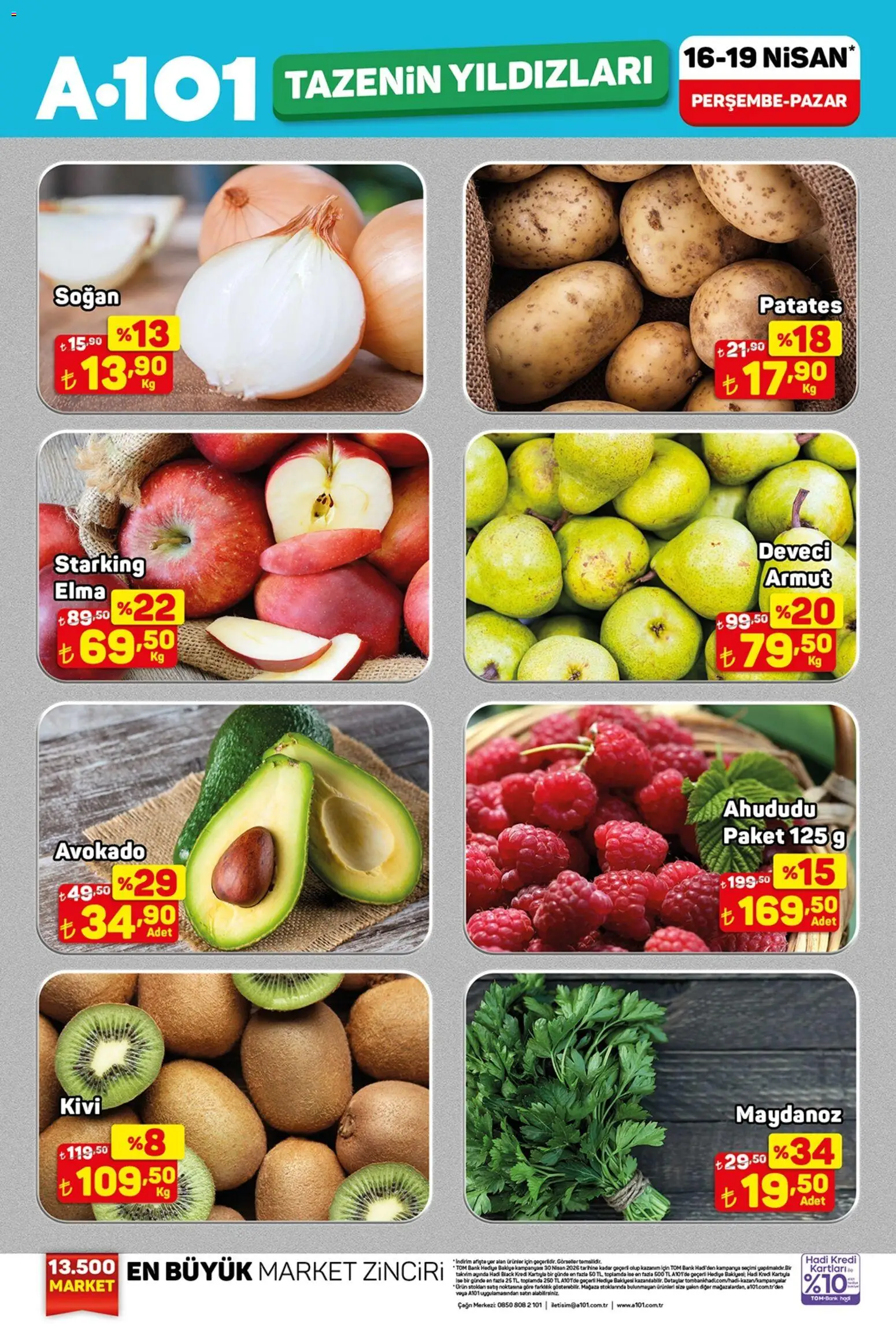 A101 - Tazenin Yıldızları - 16.04.2026 tarihinden itibaren geçerlidir | Sayfa: 1 | Ürünler: Elma, Kivi, Soğan, Armut