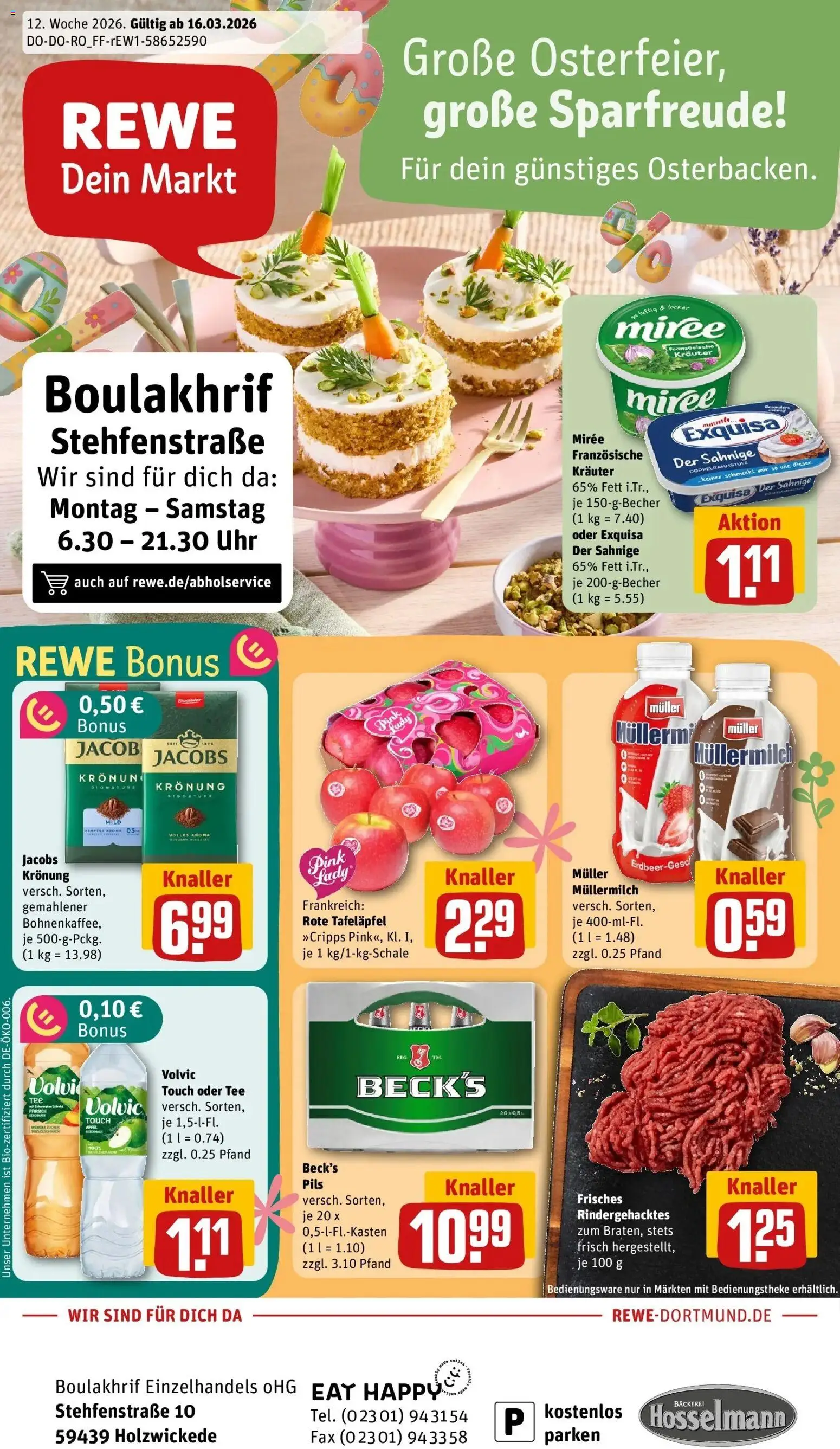 Rewe Prospekt Holzwickede	 – gültig ab 15.03.2026 | Seite: 1 | Produkte: Bäckerei, Äpfel, Volvic touch, Müllermilch