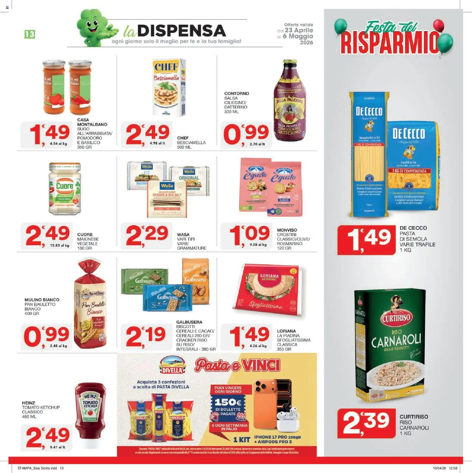 Volantino SISA del 23.04.2026 | Pagina: 13 | Prodotti: Cereali, Biscotti, Besciamella, Sugo