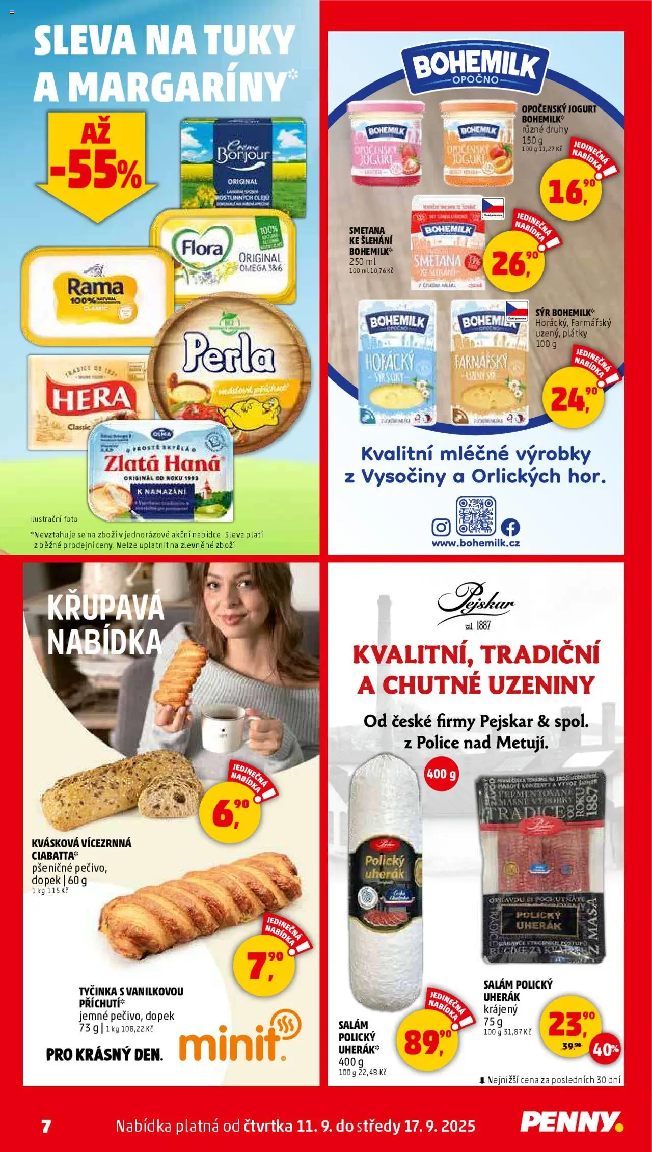 Penny Market leták - Čtvrtečník od 11.09.2025 | Strana: 7 | Produkty: Salám, Smetana, Zlatá Hana, Ciabatta